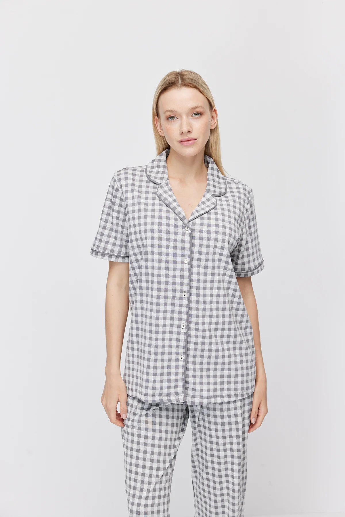 Women's Shirt Collar Plaid Pajama Set