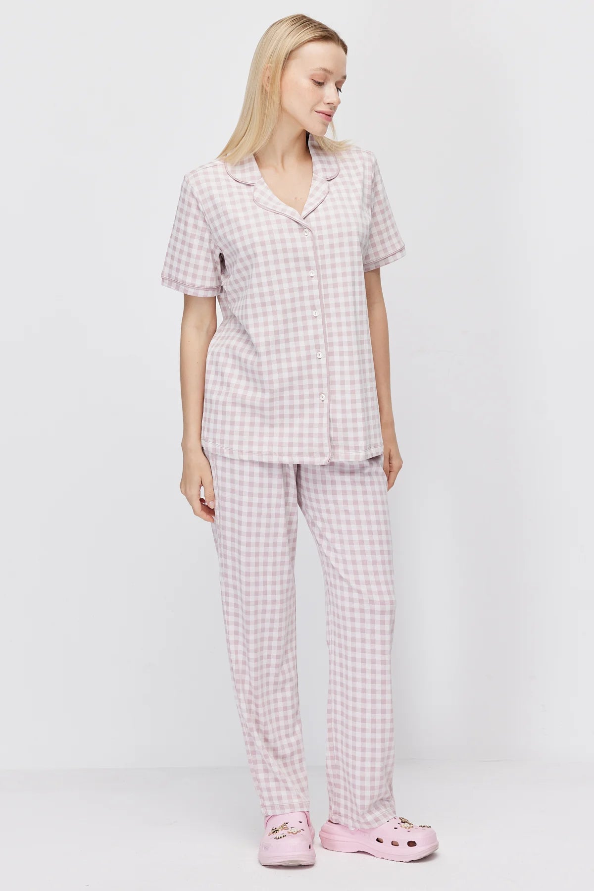 Women's Shirt Collar Plaid Pajama Set