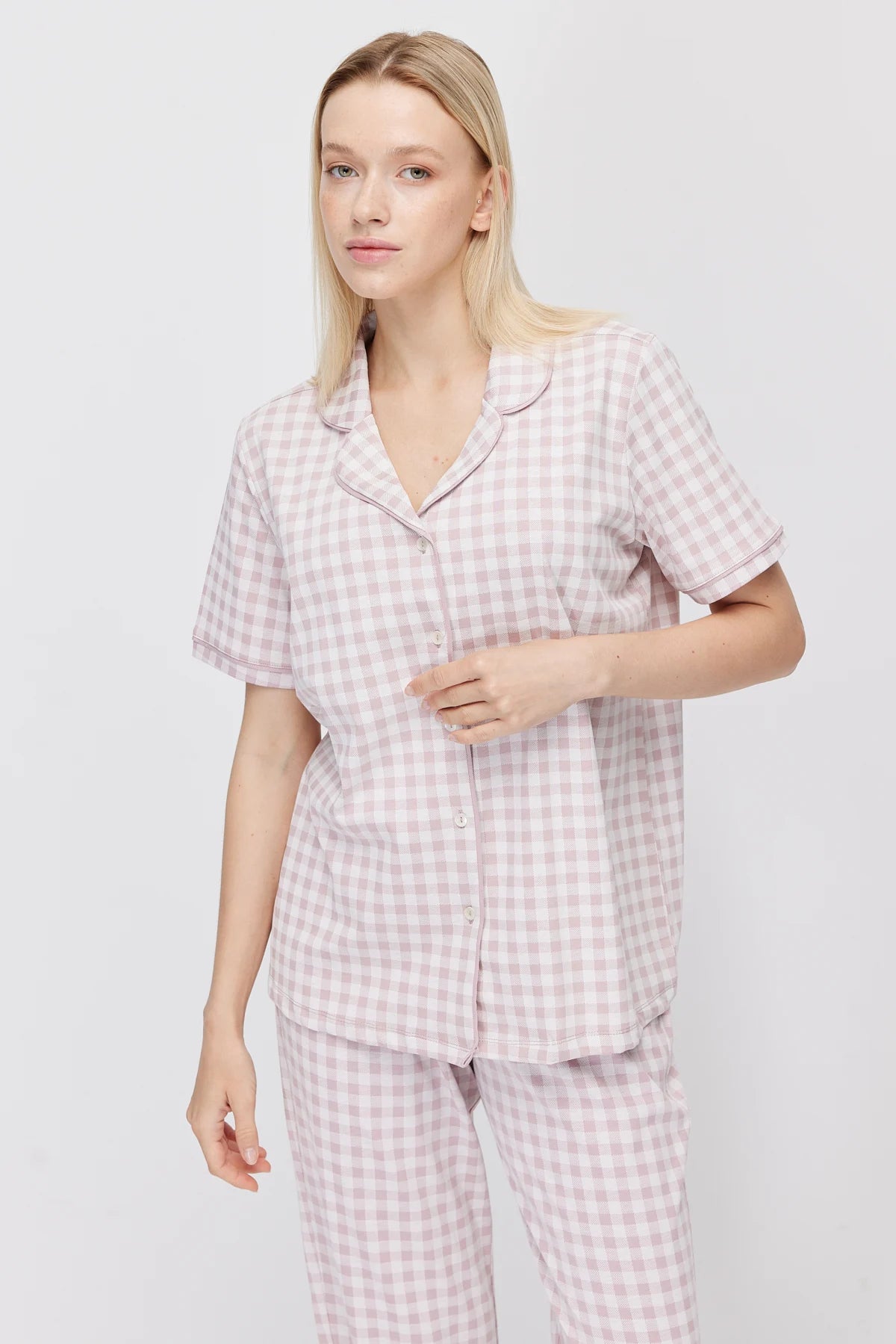 Women's Shirt Collar Plaid Pajama Set