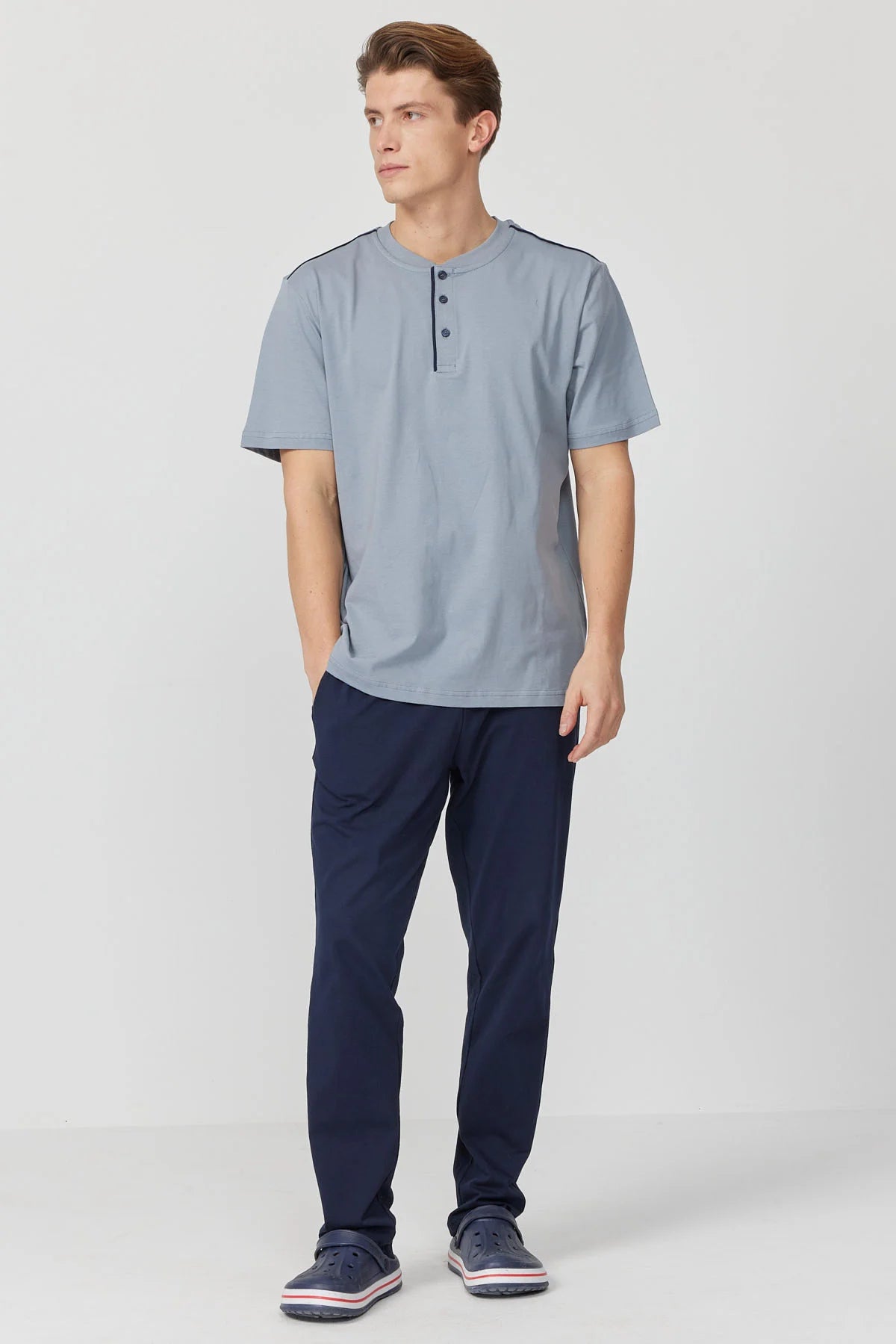 Men's Short-Sleeved Textured Pajama Set