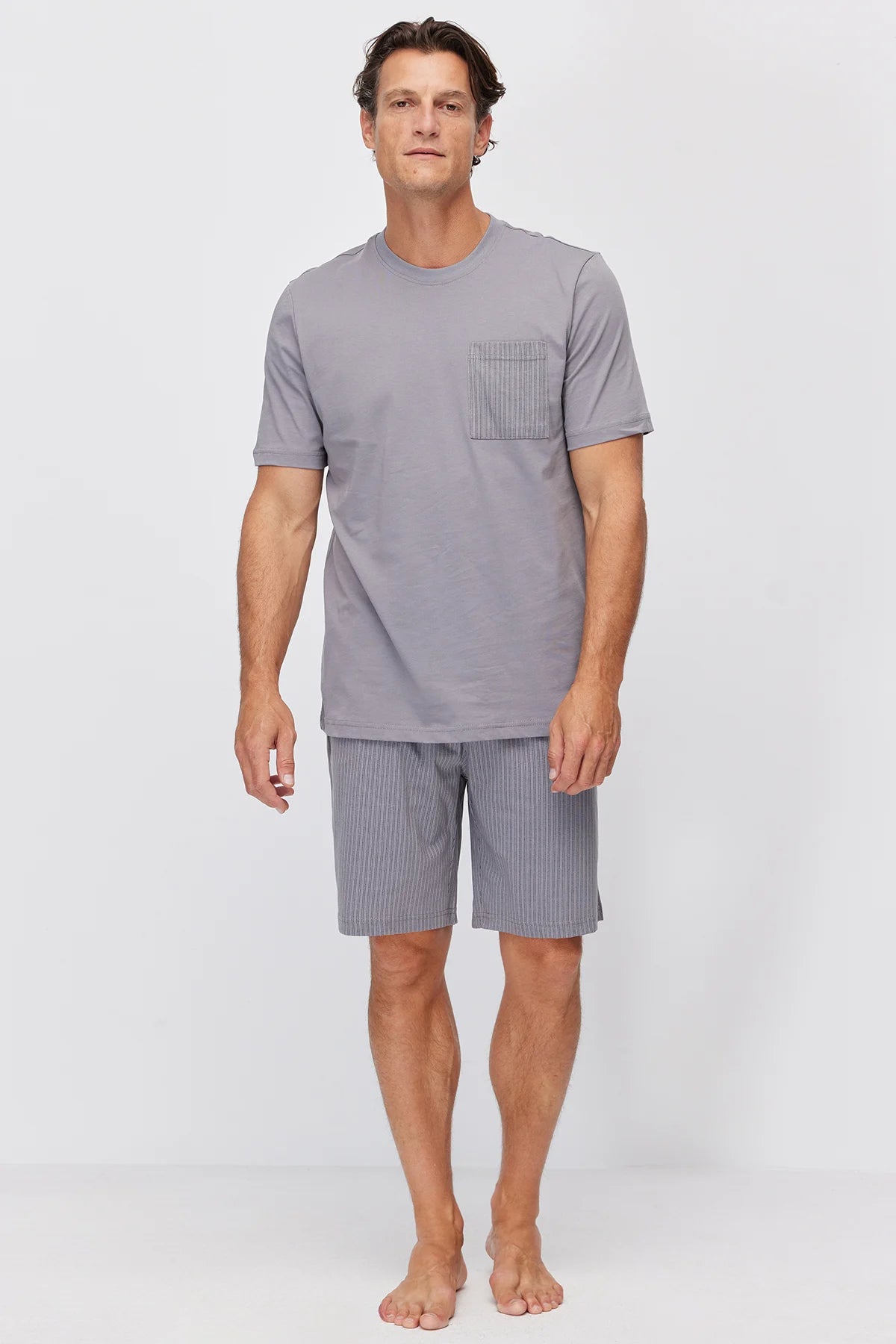 Men's Striped Pocket Cotton Blend Pajama Set