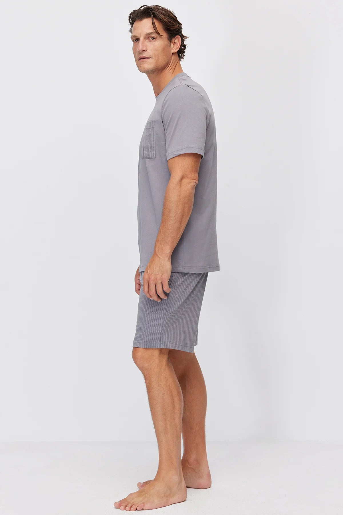 Men's Striped Pocket Cotton Blend Pajama Set