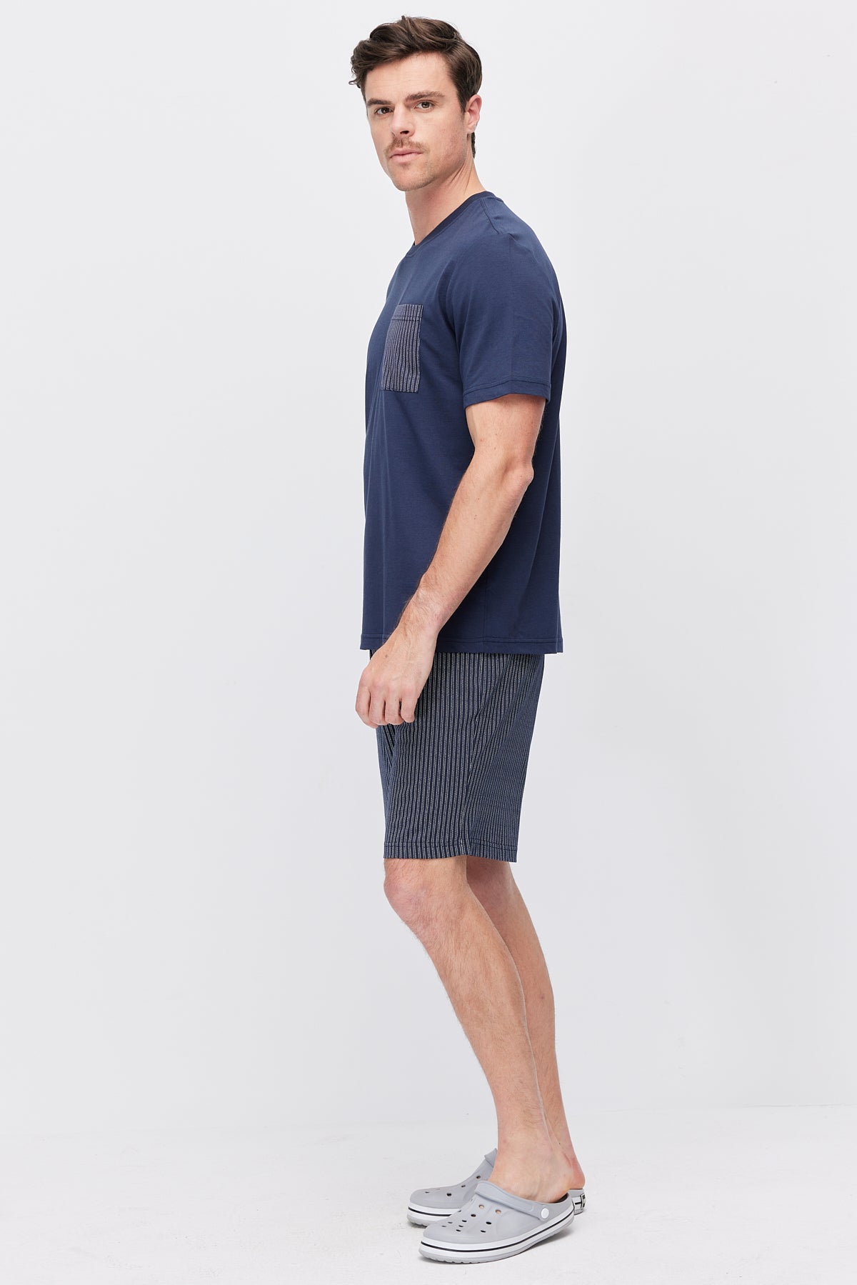 Men's Striped Pocket Cotton Blend Pajama Set