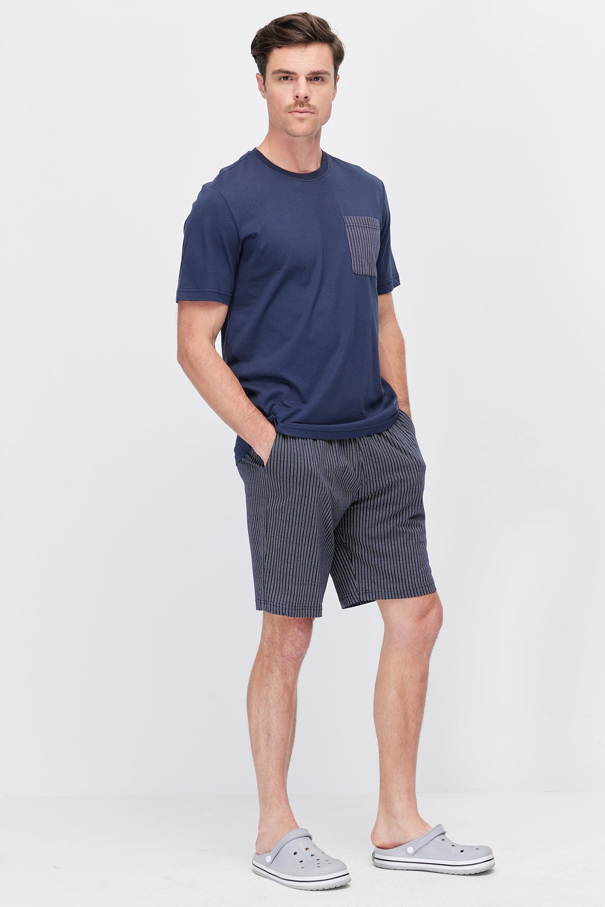 Men's Striped Pocket Cotton Blend Pajama Set