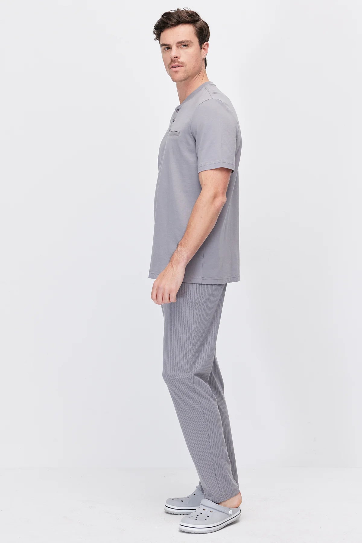 Men's Short-Sleeved Striped Pajama Set