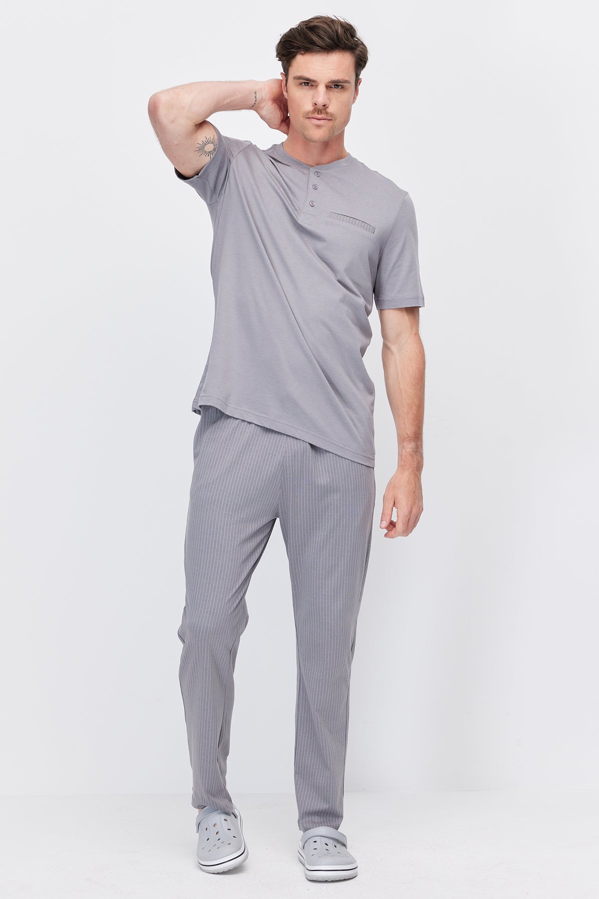 Men's Short-Sleeved Striped Pajama Set