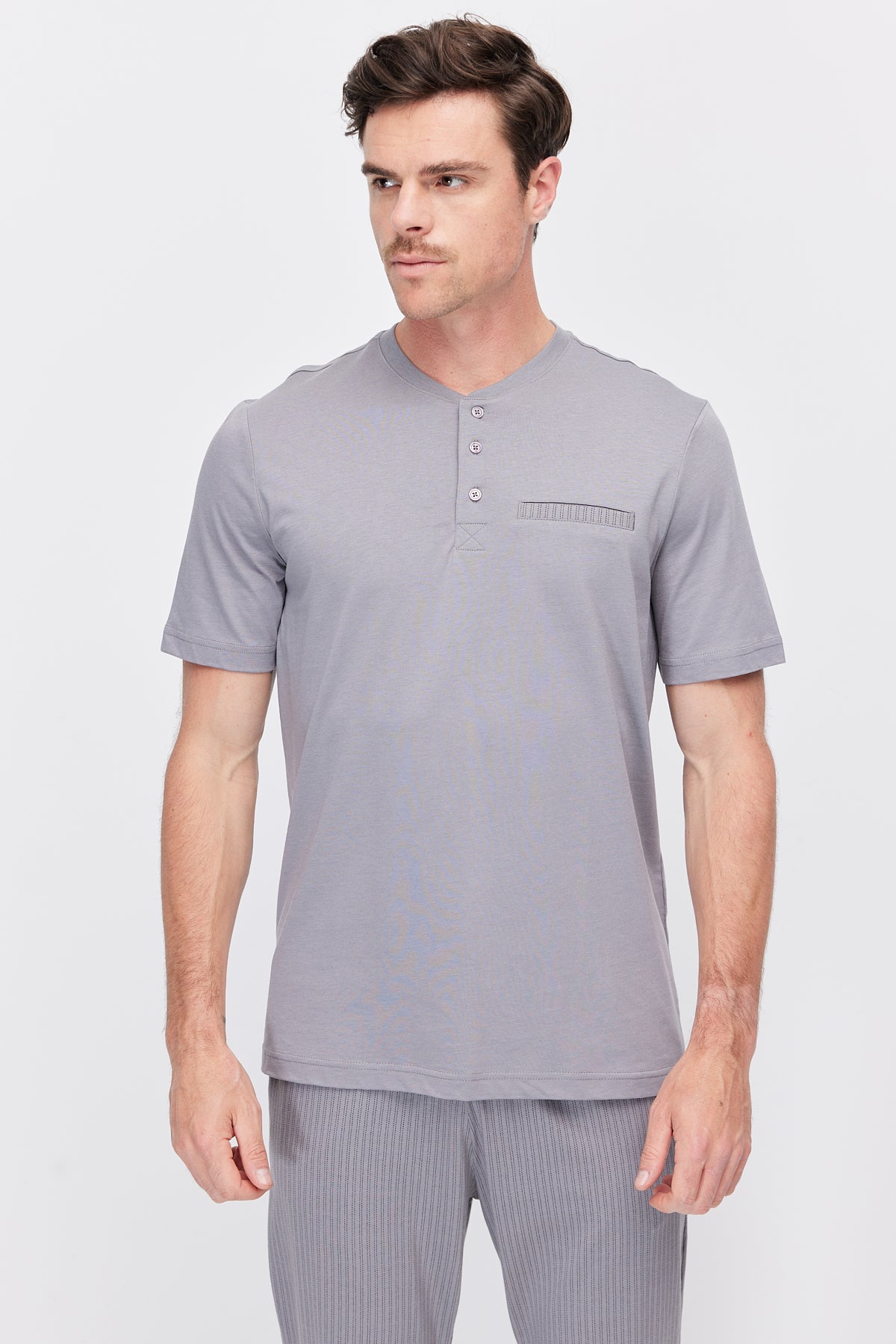 Men's Short-Sleeved Striped Pajama Set