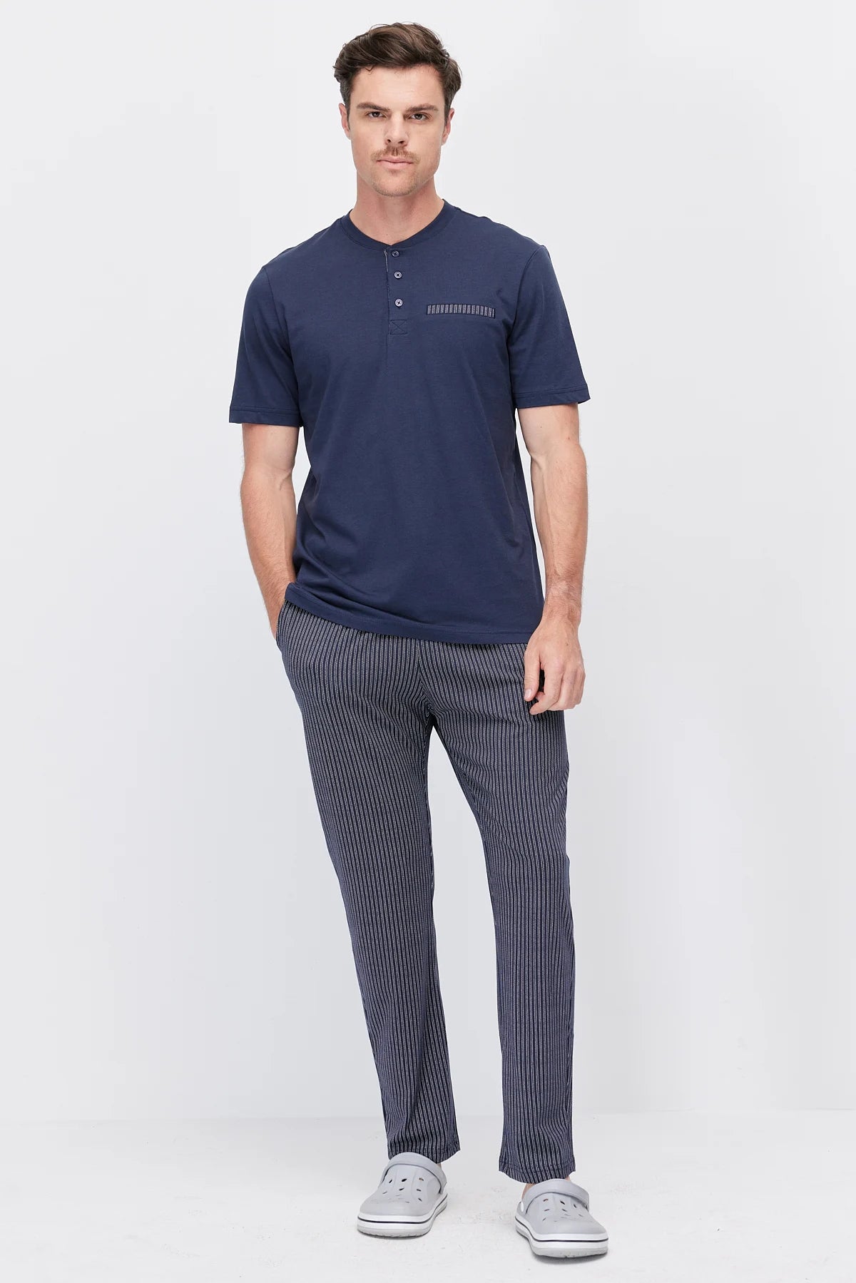 Men's Short-Sleeved Striped Pajama Set