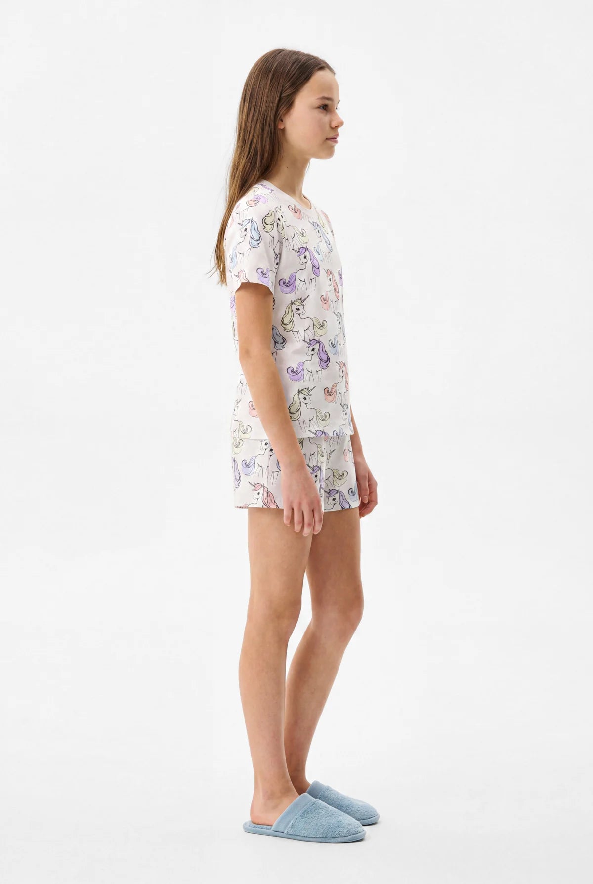 Girls' Unicorn Patterned Pajama Set with Shorts