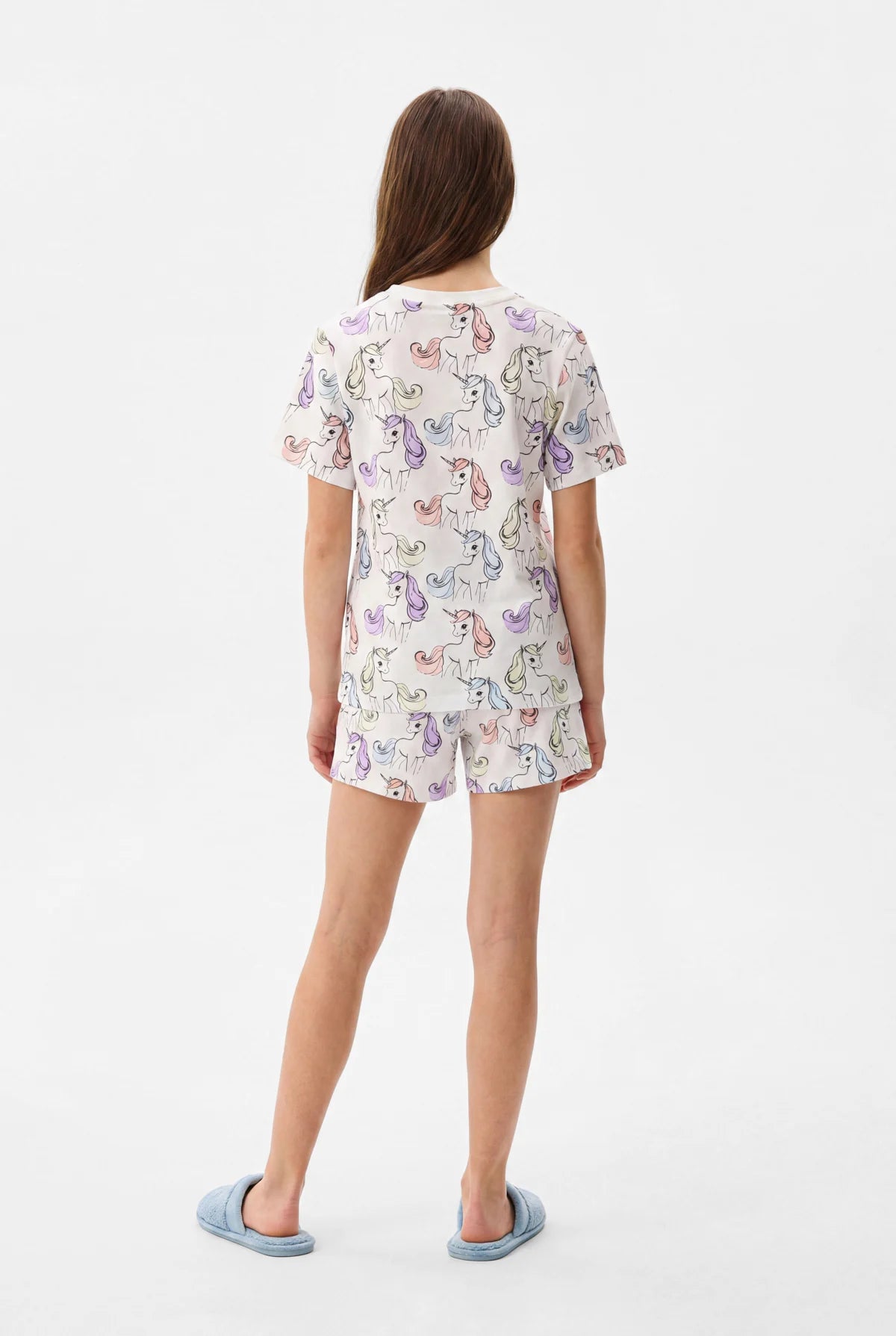 Girls' Unicorn Patterned Pajama Set with Shorts