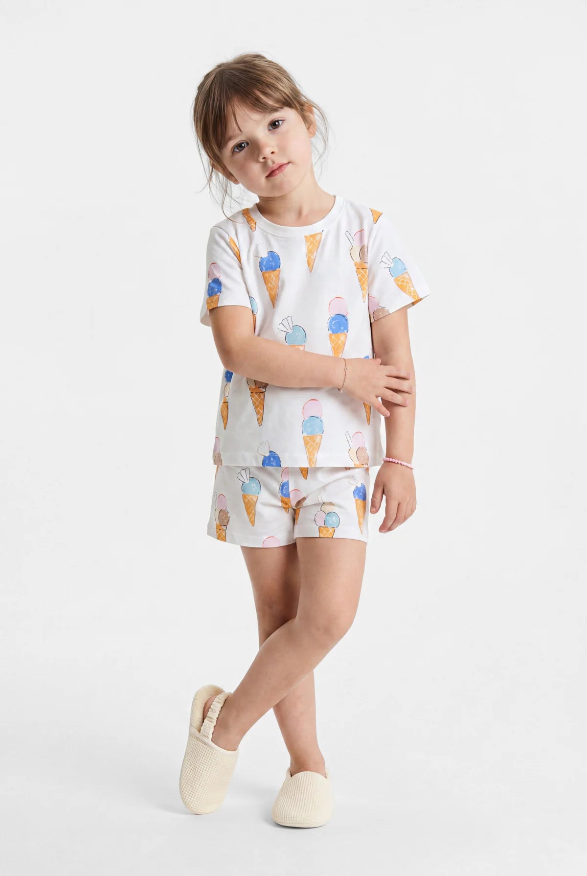 Girls' Printed Short-Sleeved Pajama Set with Shorts