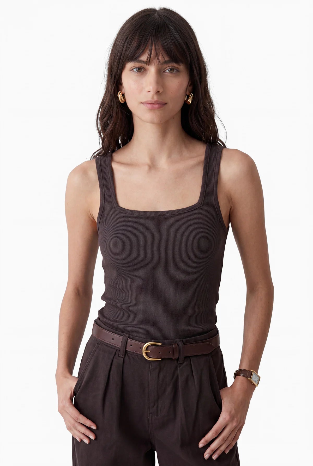 Women's Square Neck Ribbed Tank Top
