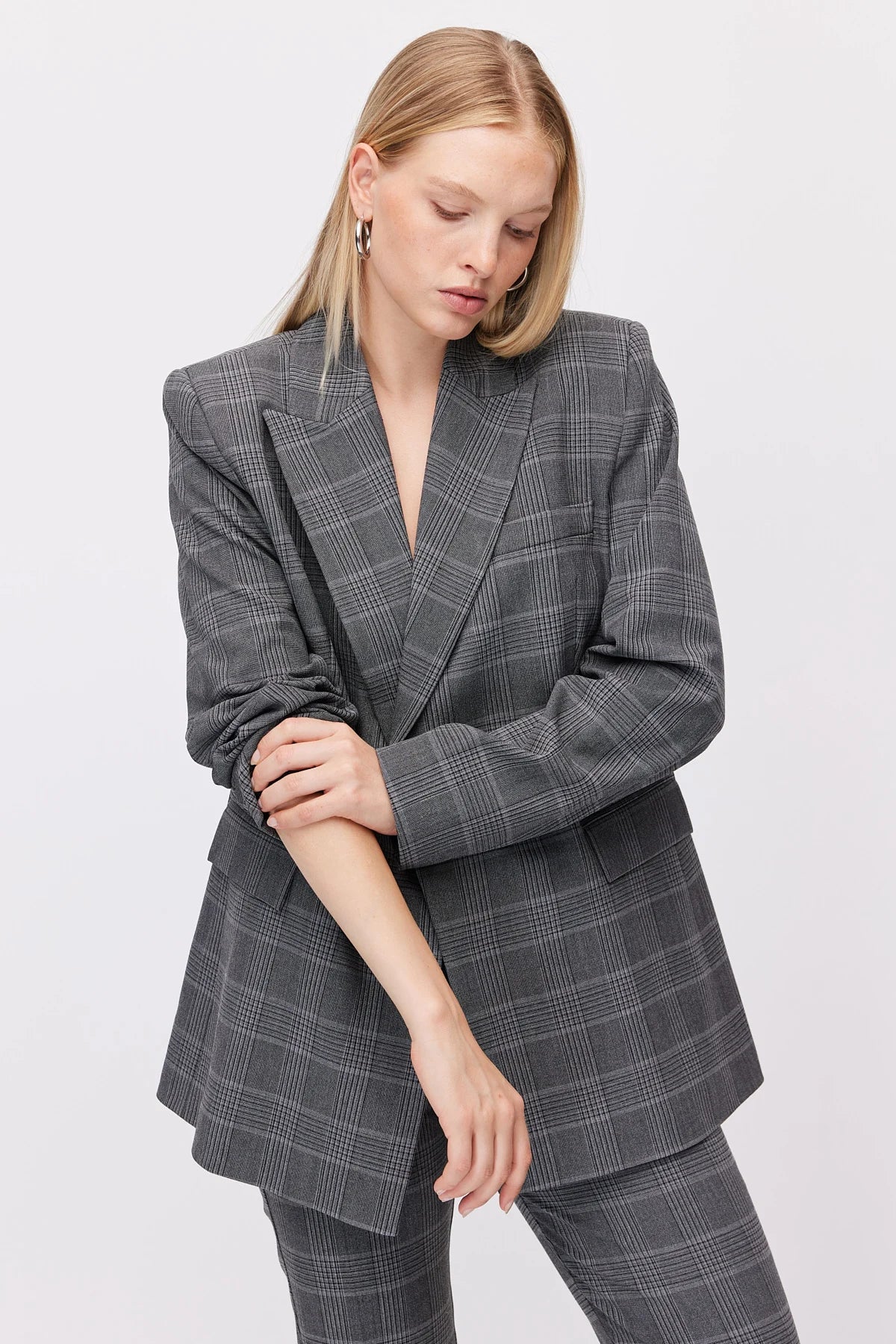 Women's Plaid Button-Down Blazer Jacket