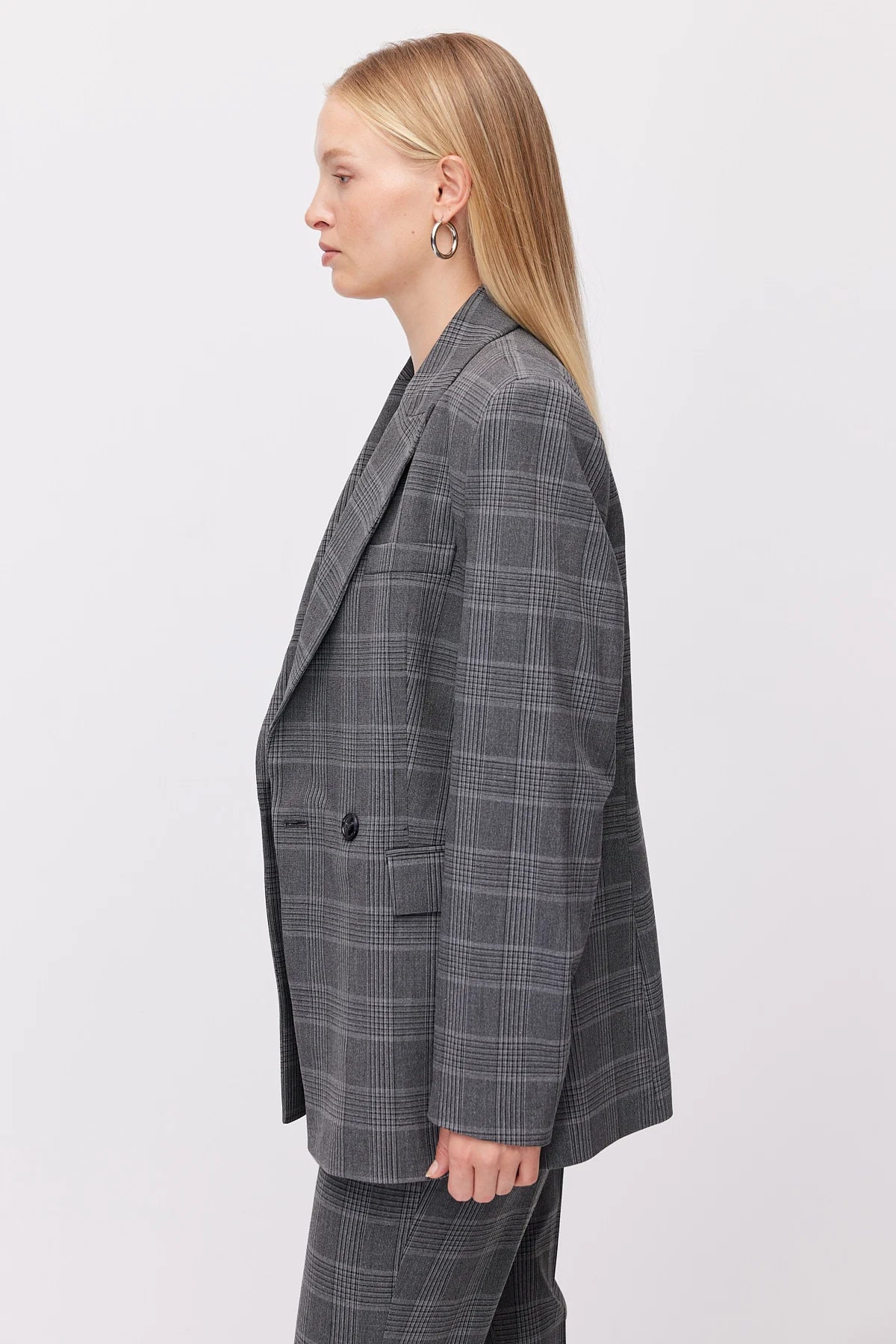 Women's Plaid Button-Down Blazer Jacket