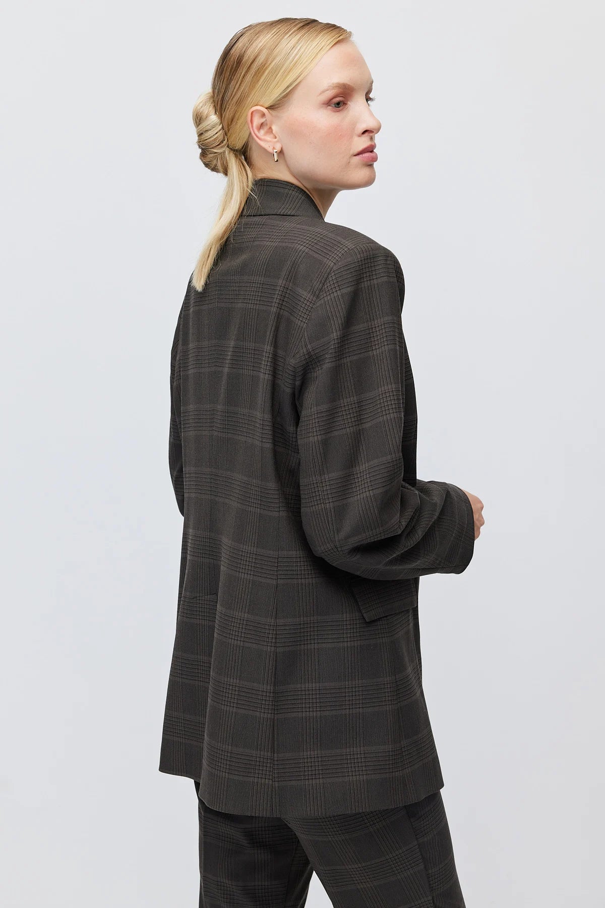 Women's Plaid Button-Down Blazer Jacket