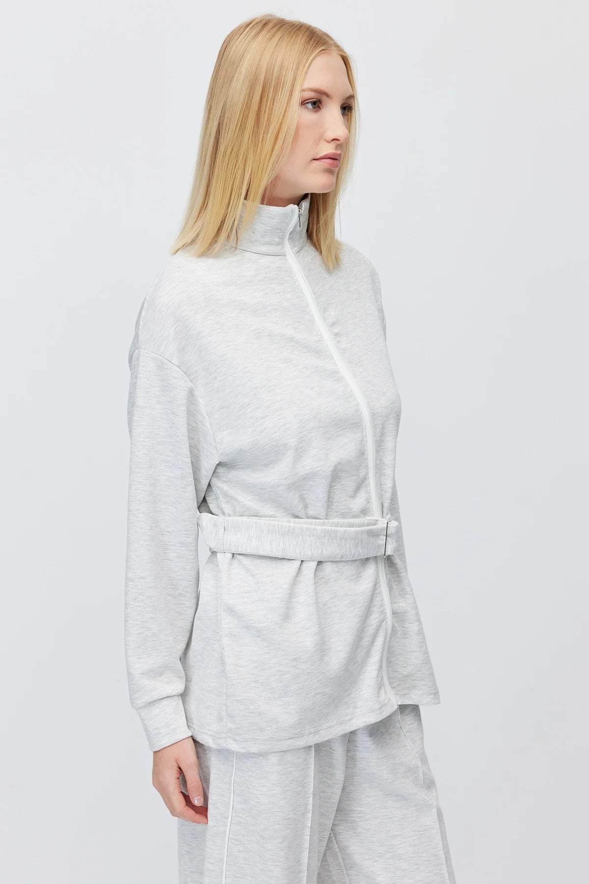 Kadın Beli Kemerli Dik Yaka Sweatshirt