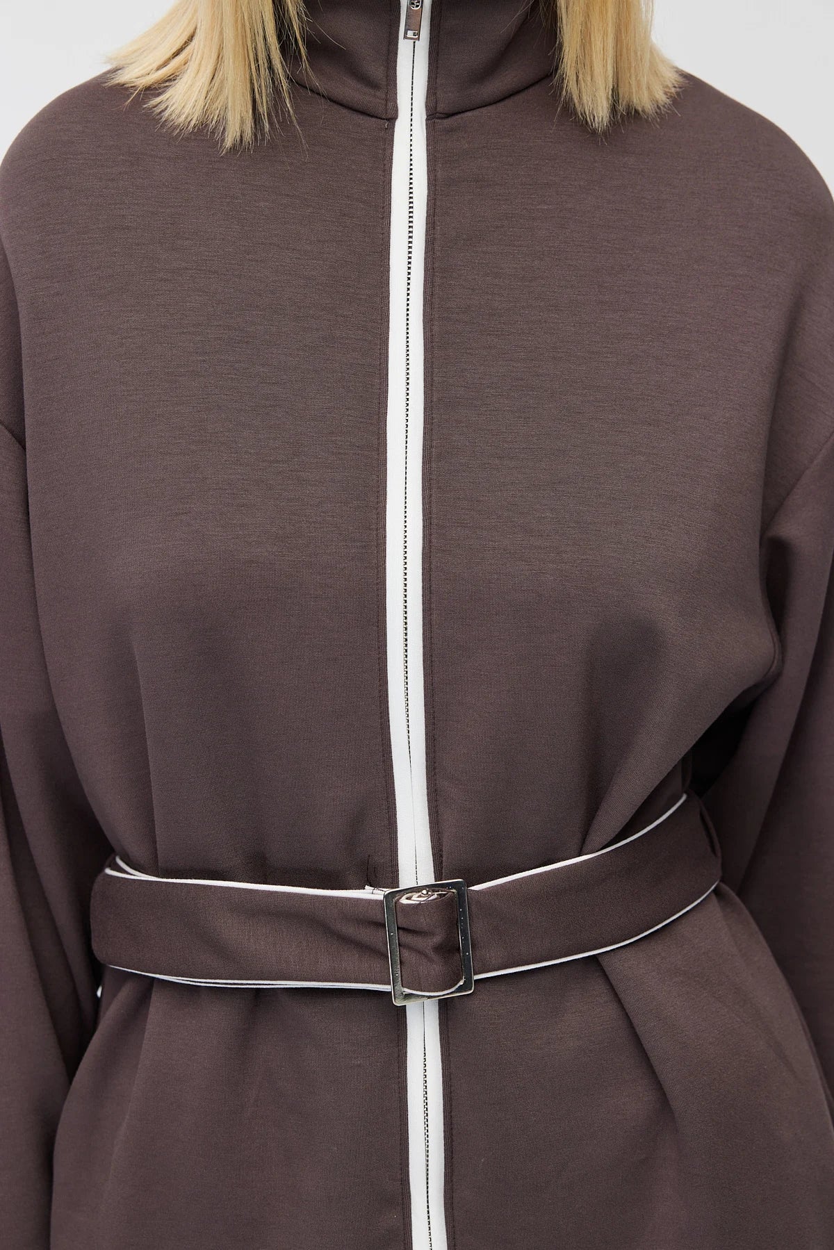 Kadın Beli Kemerli Dik Yaka Sweatshirt