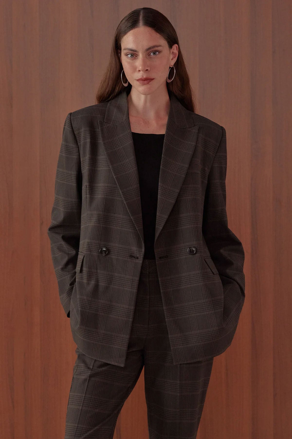 Women's Plaid Button-Down Blazer Jacket