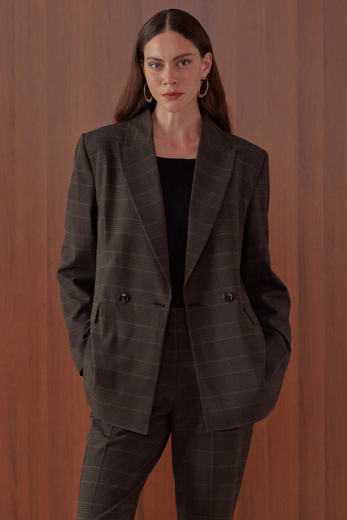 Women's Plaid Button-Down Blazer Jacket