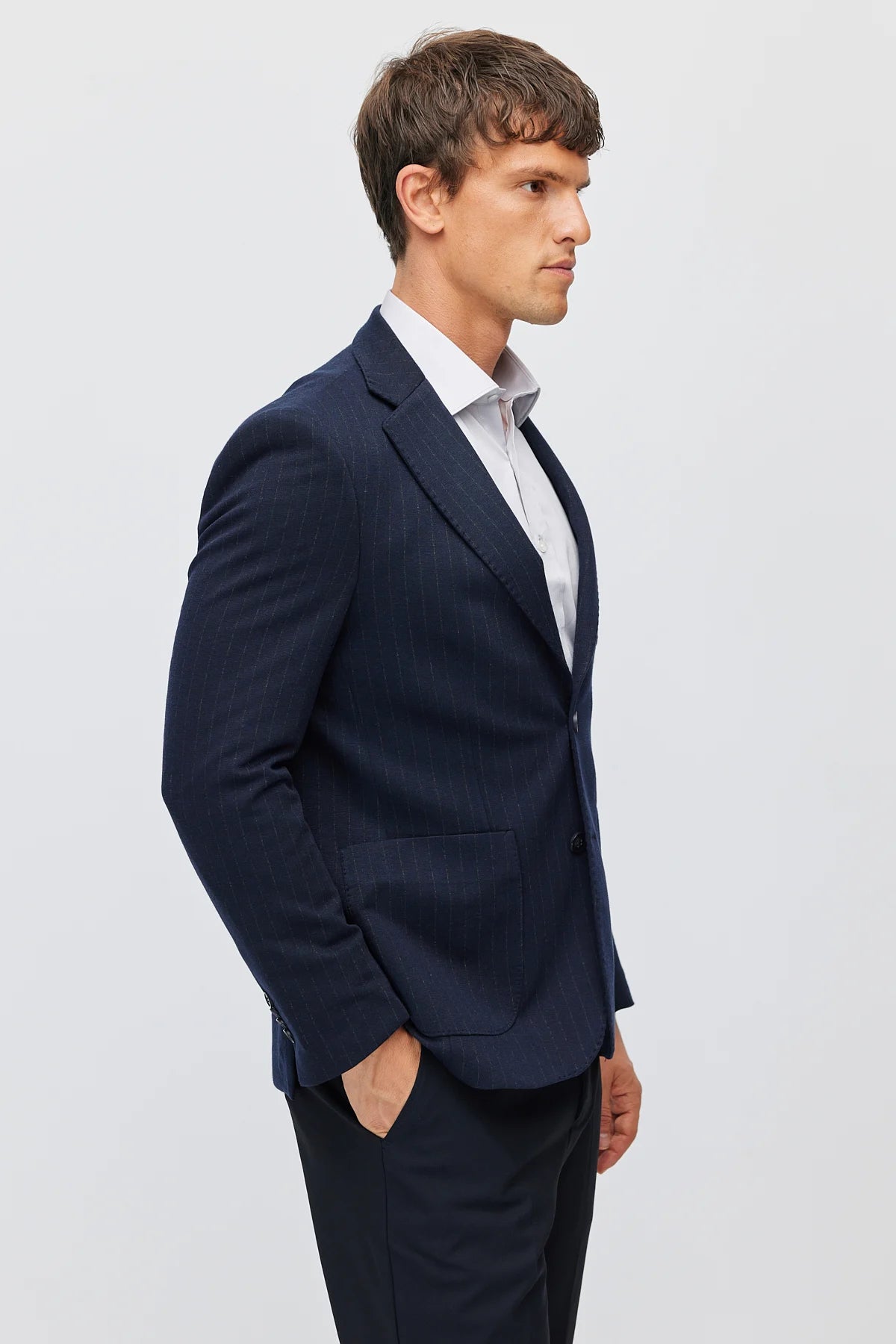 Men's Mono Collar Jacket with Patch Pockets