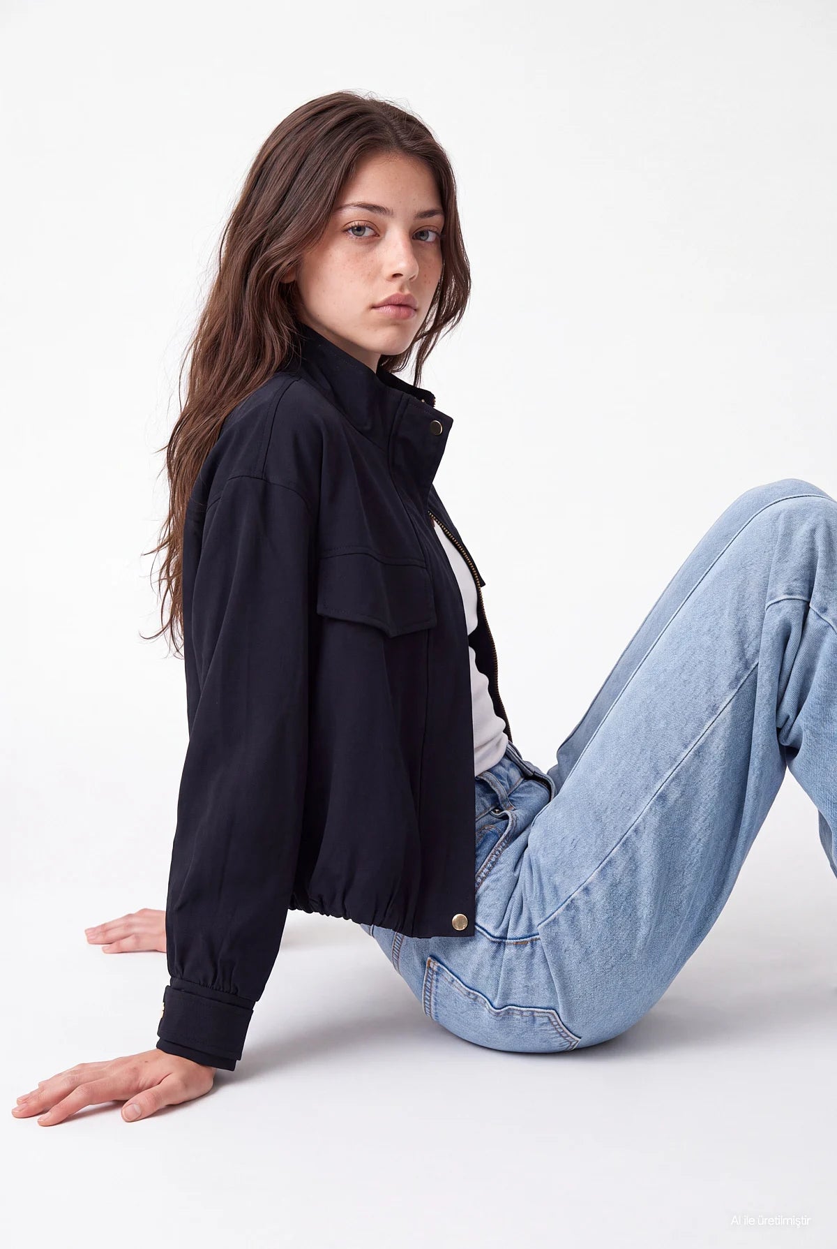 Women's Stand-Up Collar Short Slim Coat with Chest Pocket