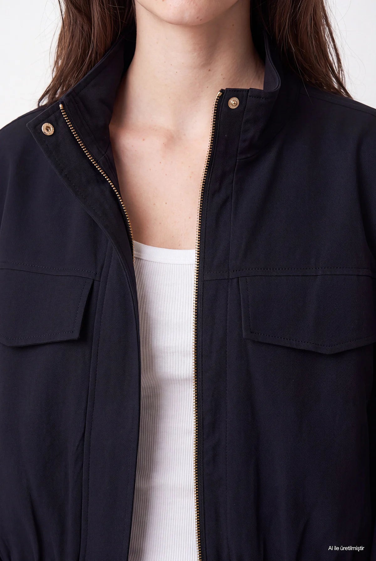 Women's Stand-Up Collar Short Slim Coat with Chest Pocket