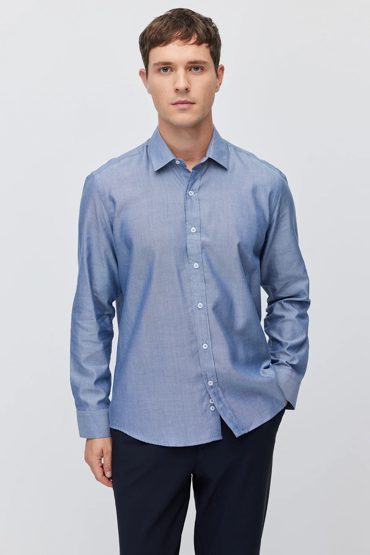 Men's Solid Color Regular Fit Long-Sleeve Shirt