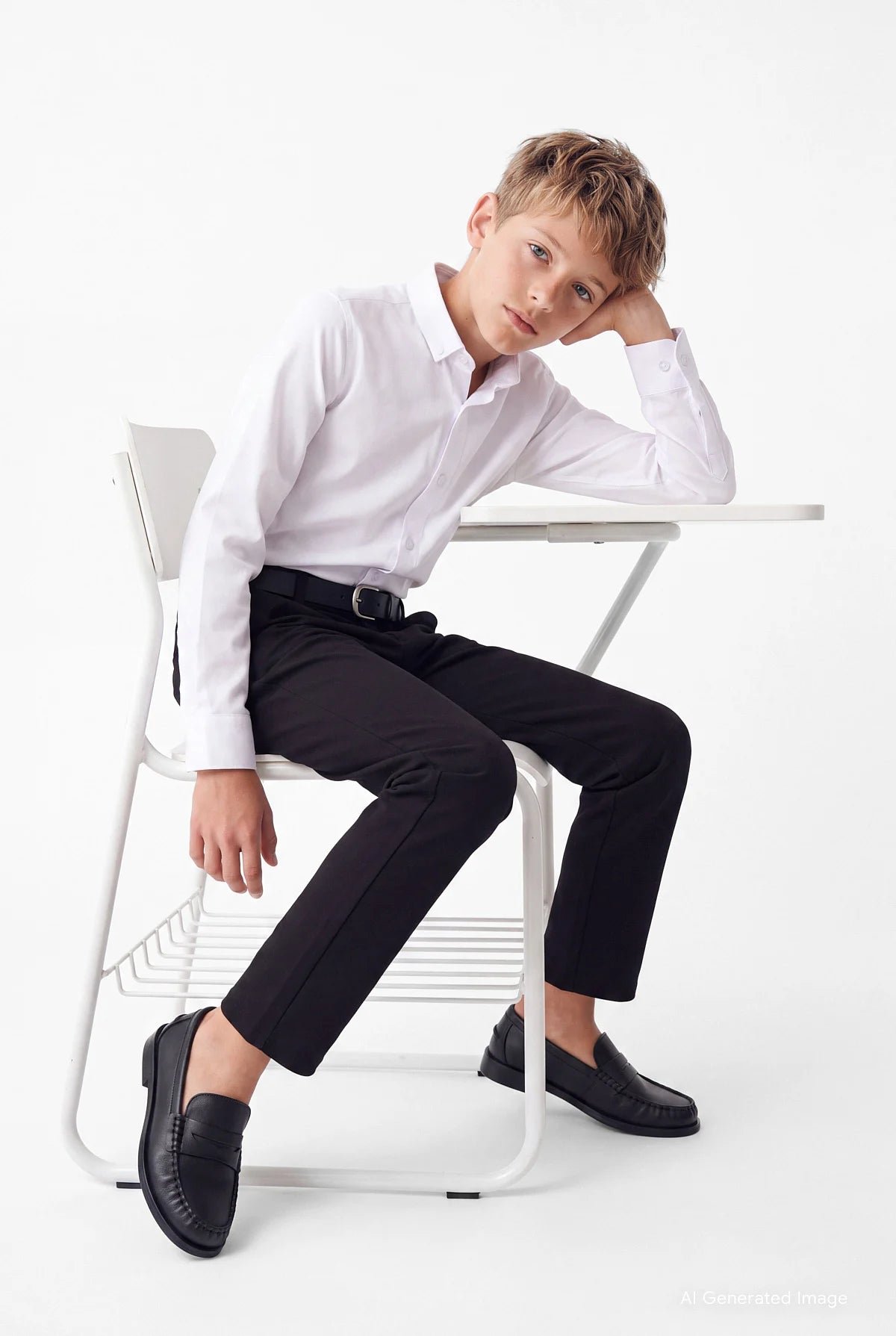 boy's button-down collar long-sleeved t-shirt
