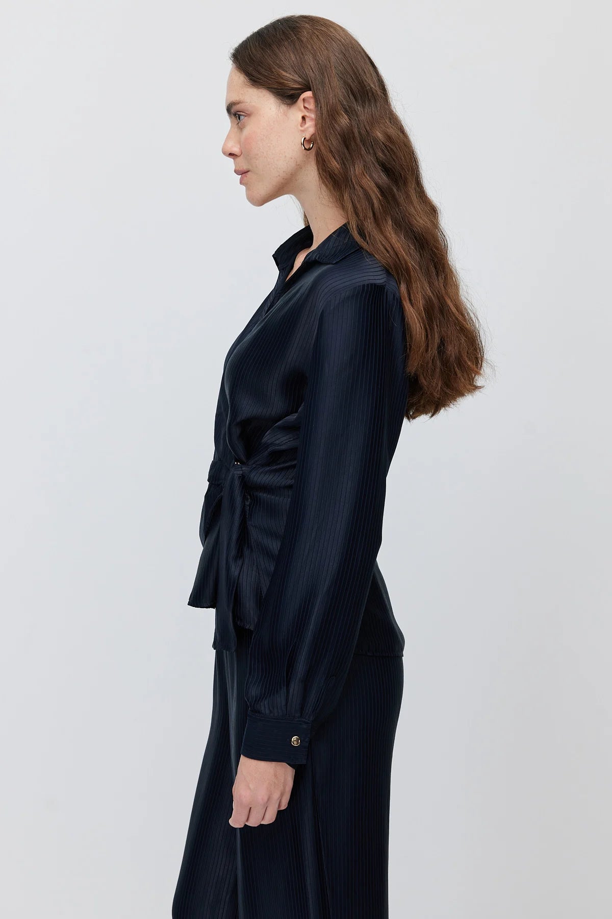 Women's V-Neck shirt with Metal Buckle