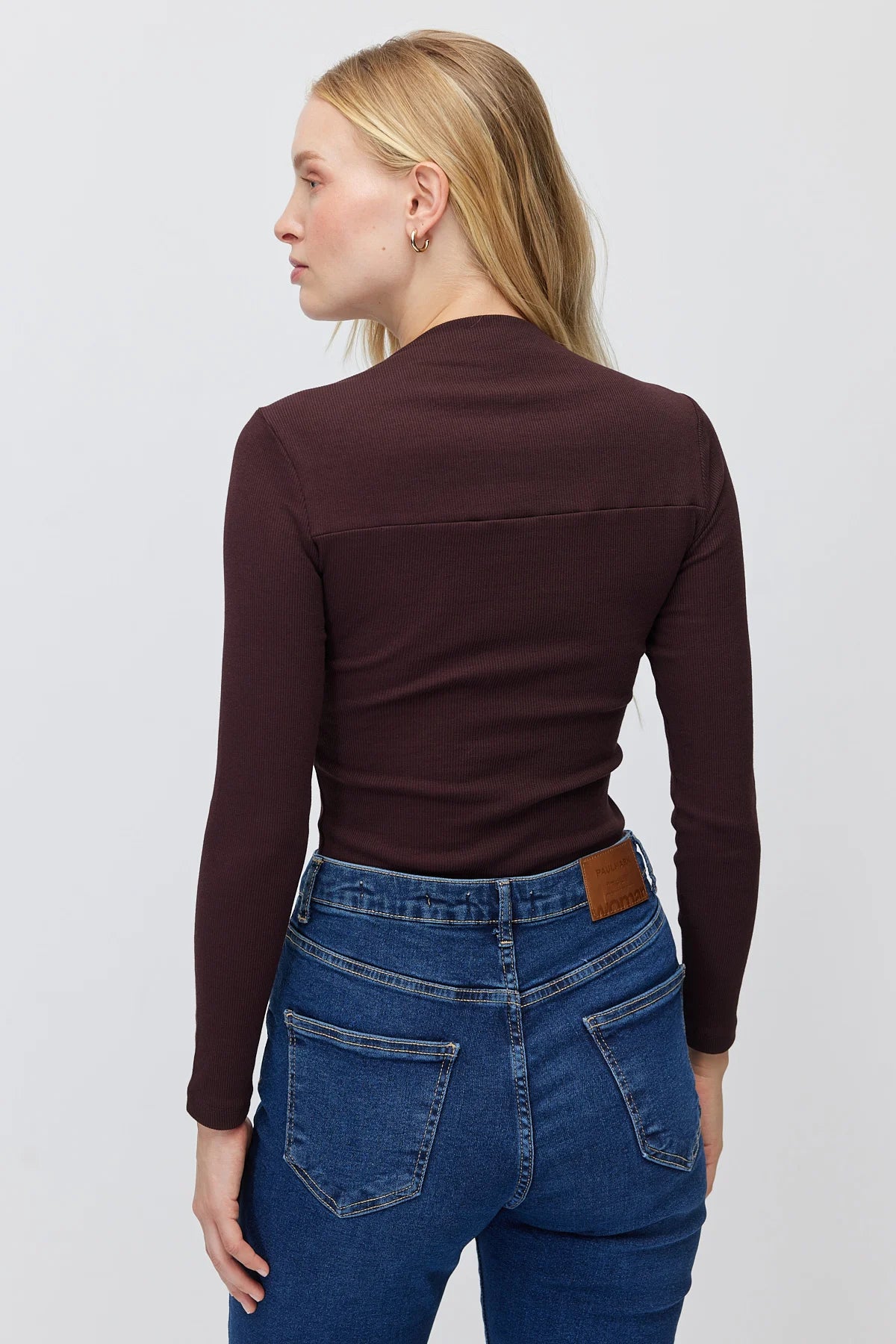Women's Square Neck Ribbed Long Sleeve Blouse