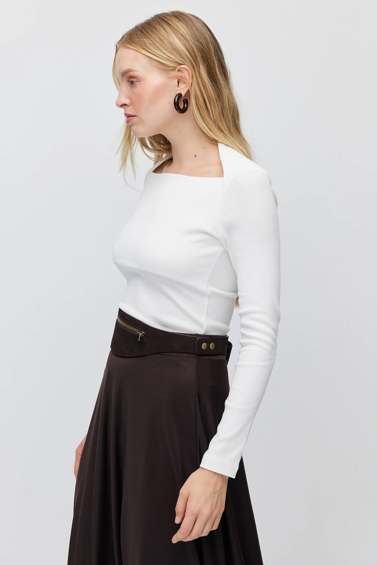 Women's Square Neck Ribbed Long Sleeve Blouse