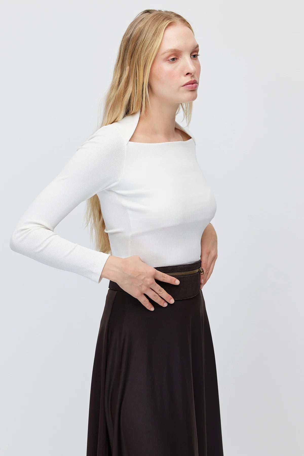 Women's Square Neck Ribbed Long Sleeve Blouse
