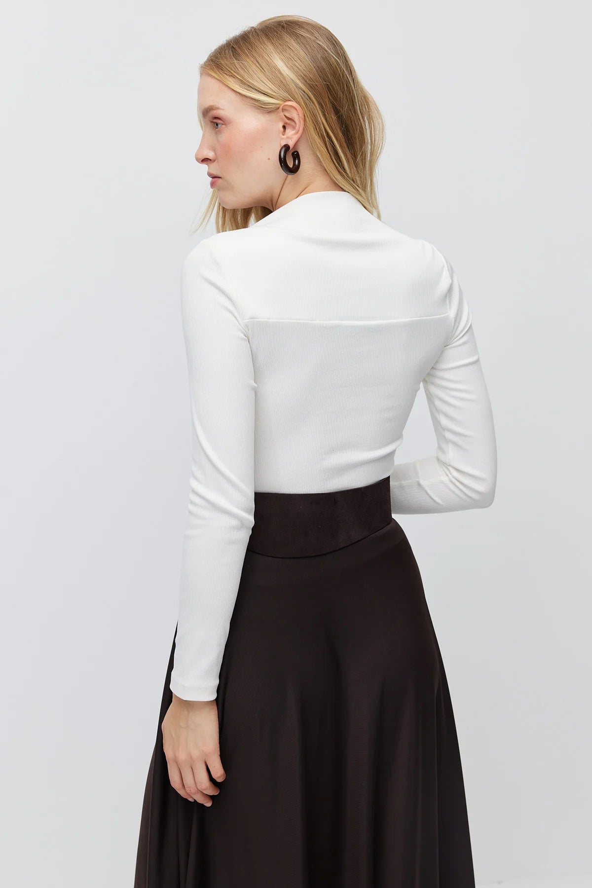 Women's Square Neck Ribbed Long Sleeve Blouse