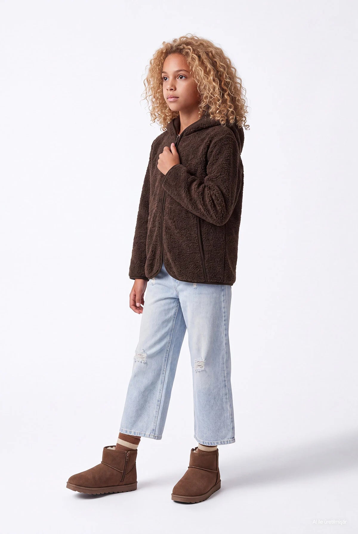 Girls' Hooded Zip-Up Plush Sweatshirt