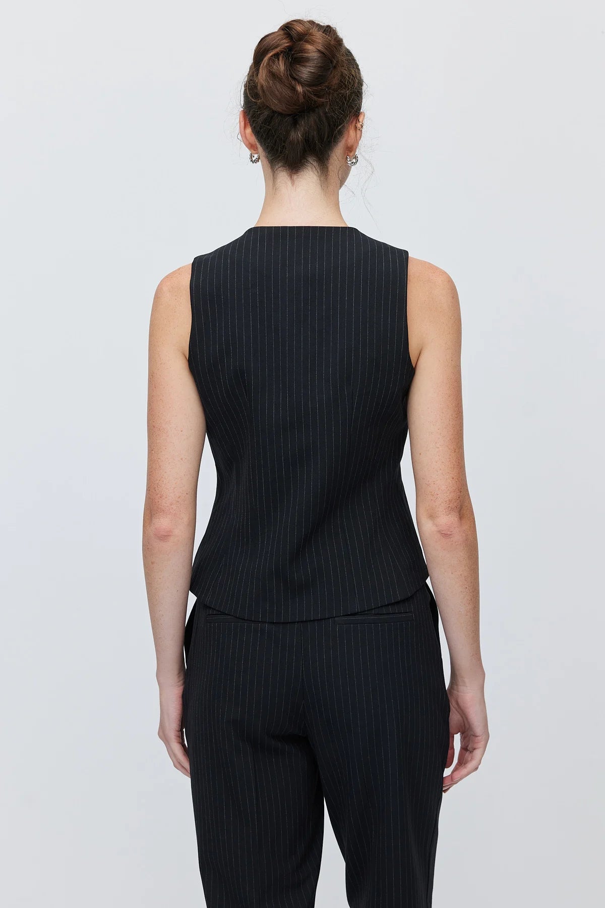Women's Striped V-Neck Button-Down Fabric Vest