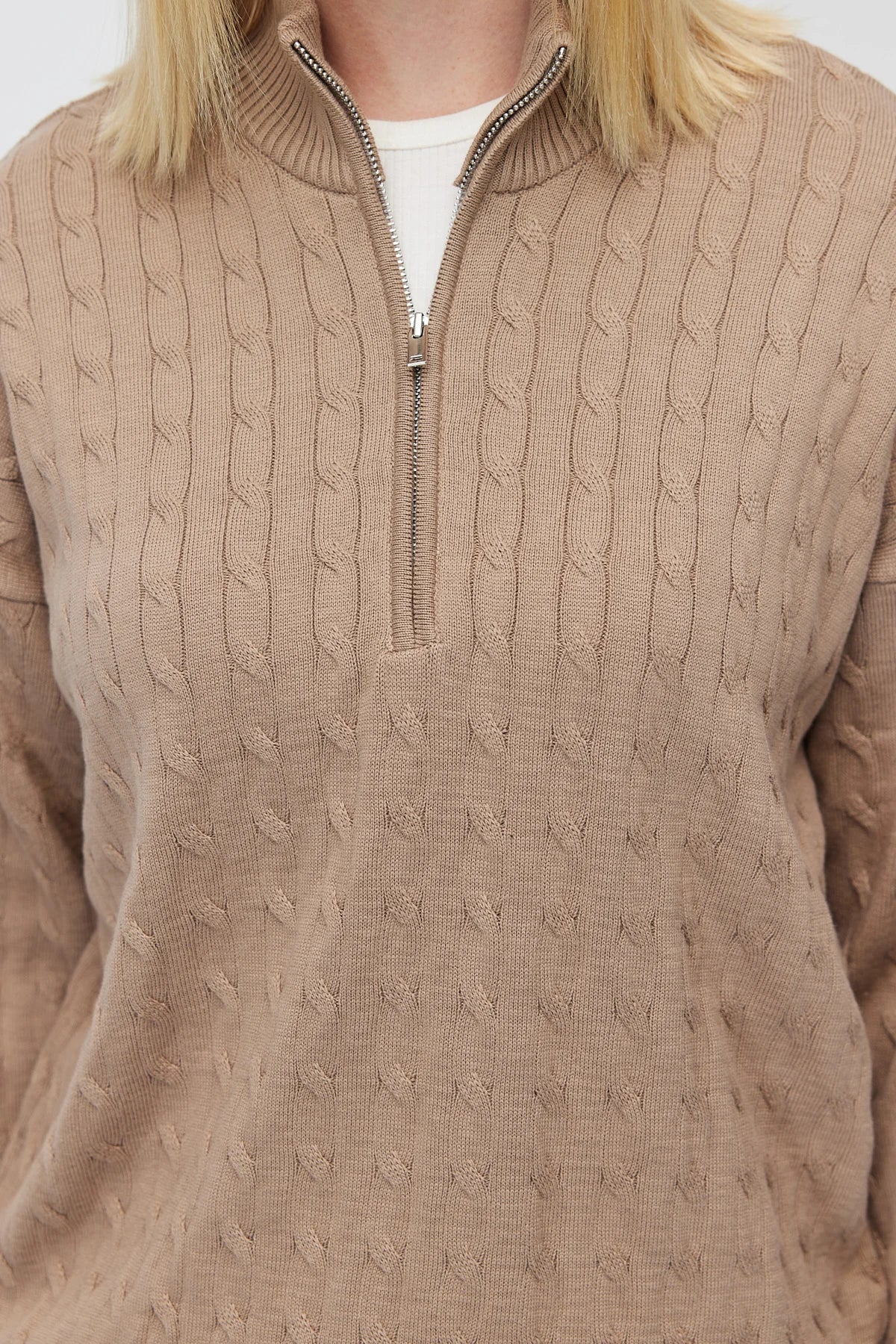 Women's Cable Knit Half Turtleneck Zipper Sweater