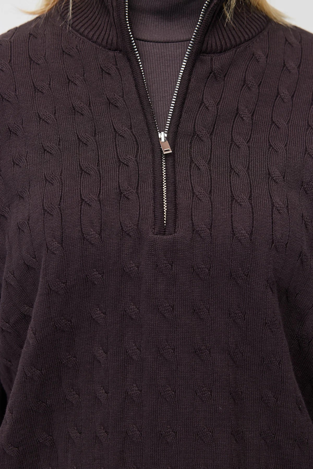 Women's Cable Knit Half Turtleneck Zipper Sweater