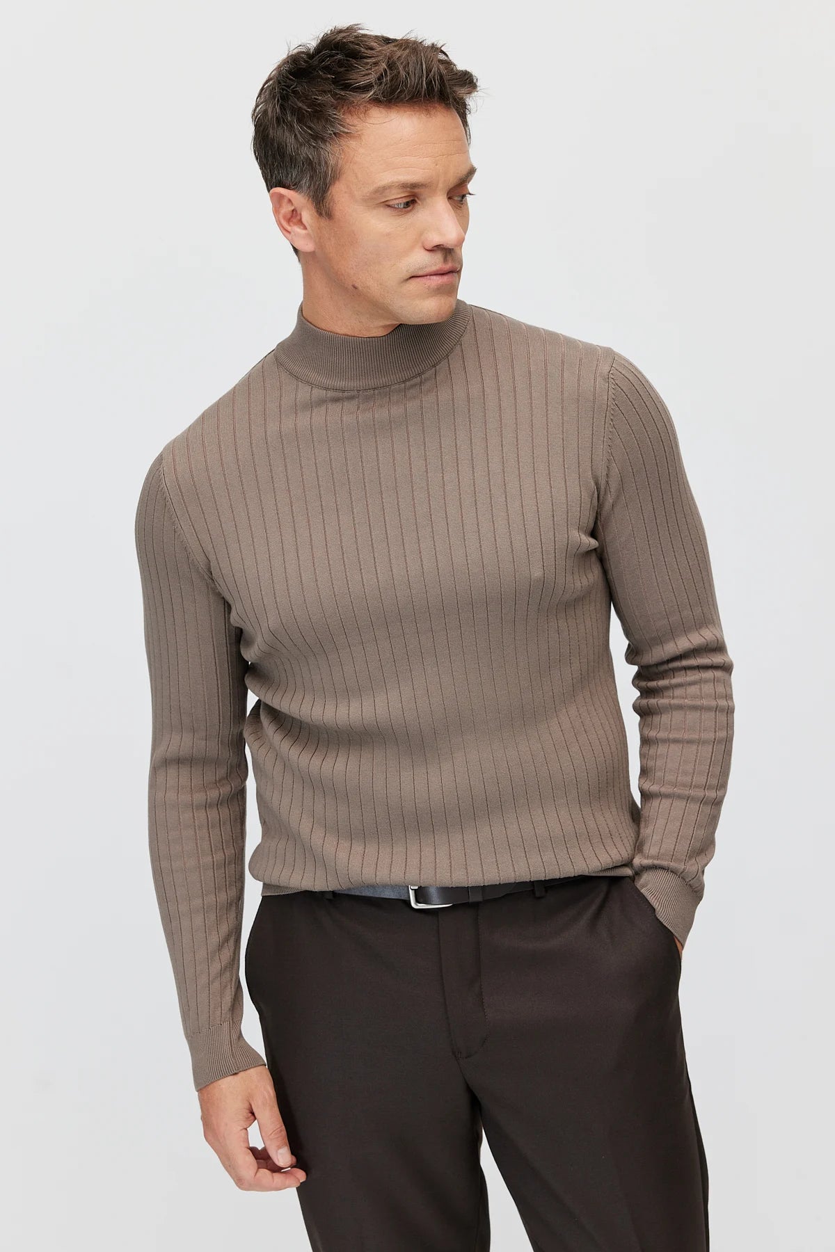 Men's Ribbed Mock-Neck Knit Sweater