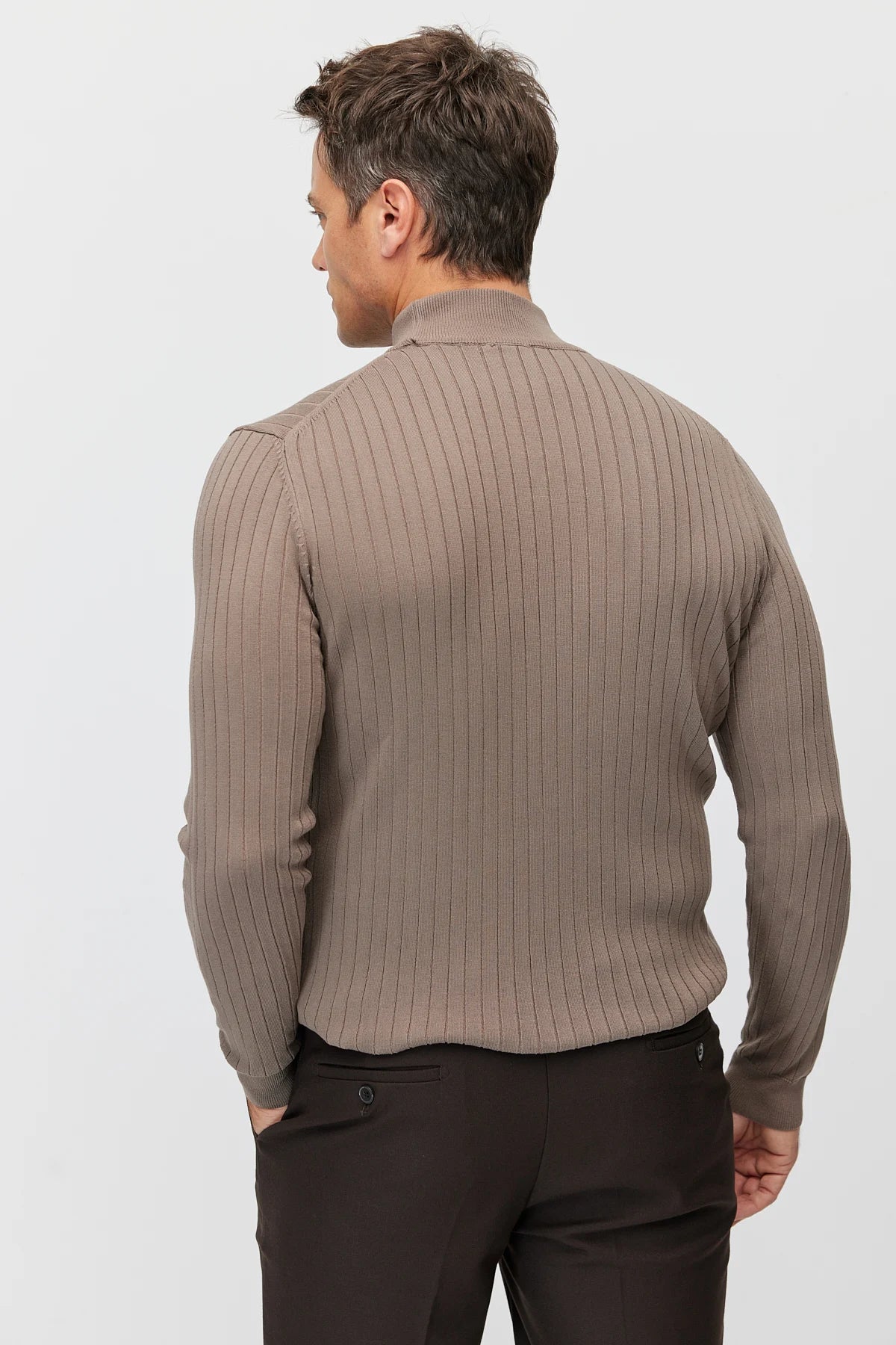 Men's Ribbed Mock-Neck Knit Sweater