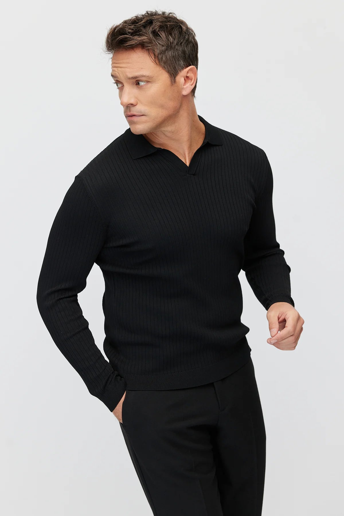 Men's Ribbed Polo Neck Knitwear Sweater