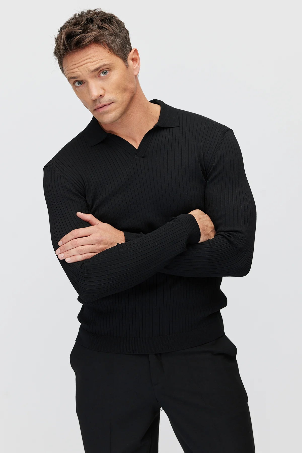 Men's Ribbed Polo Neck Knitwear Sweater
