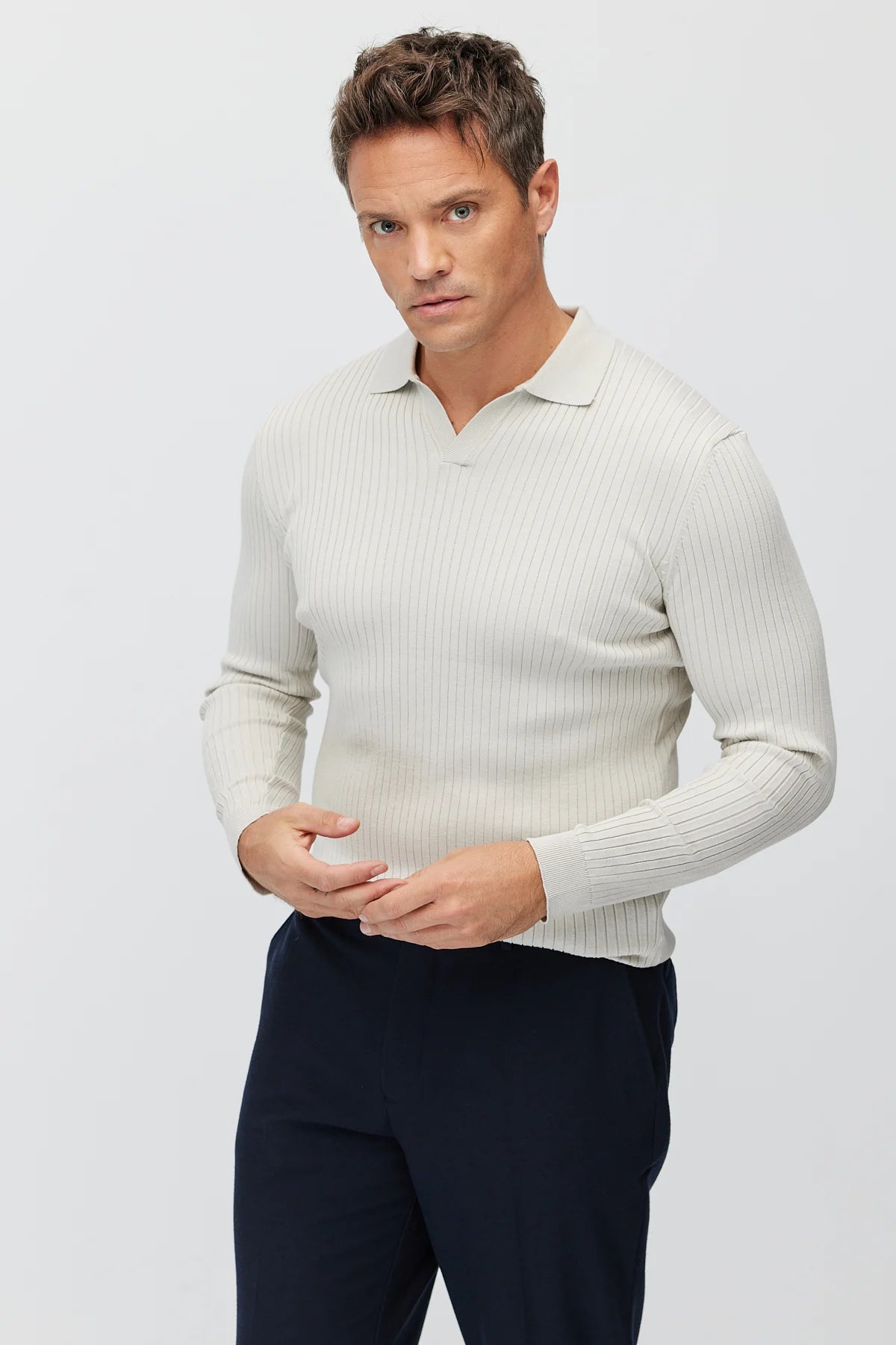 Men's Ribbed Polo Neck Knitwear Sweater