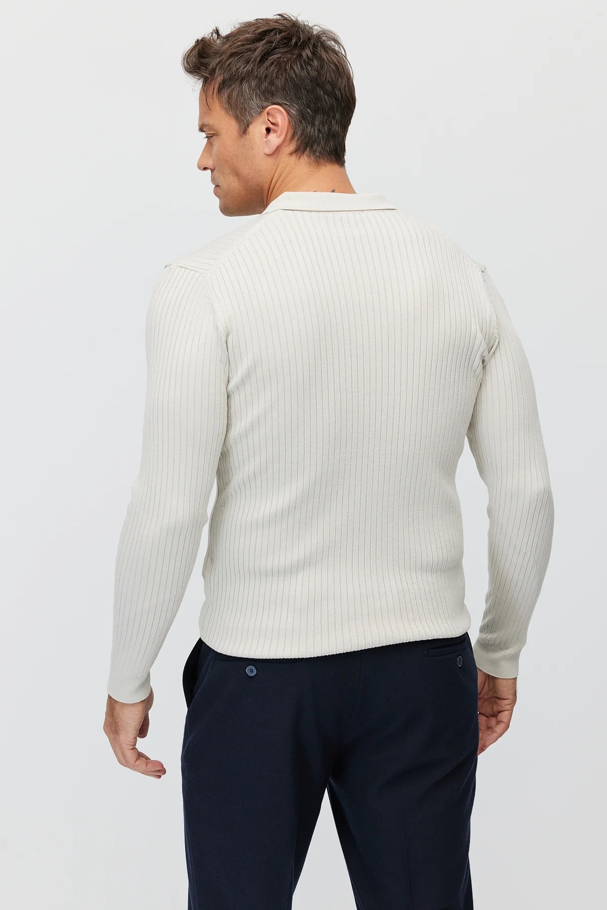 Men's Ribbed Polo Neck Knitwear Sweater