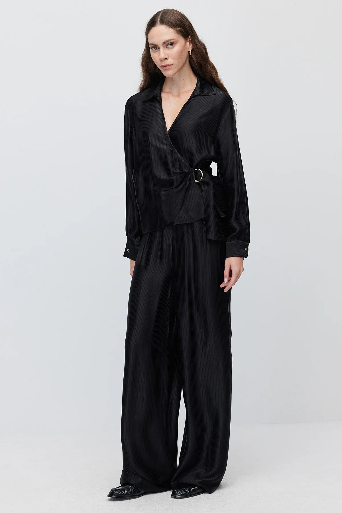 Women's Textured High-Waisted Wide-Leg Trousers