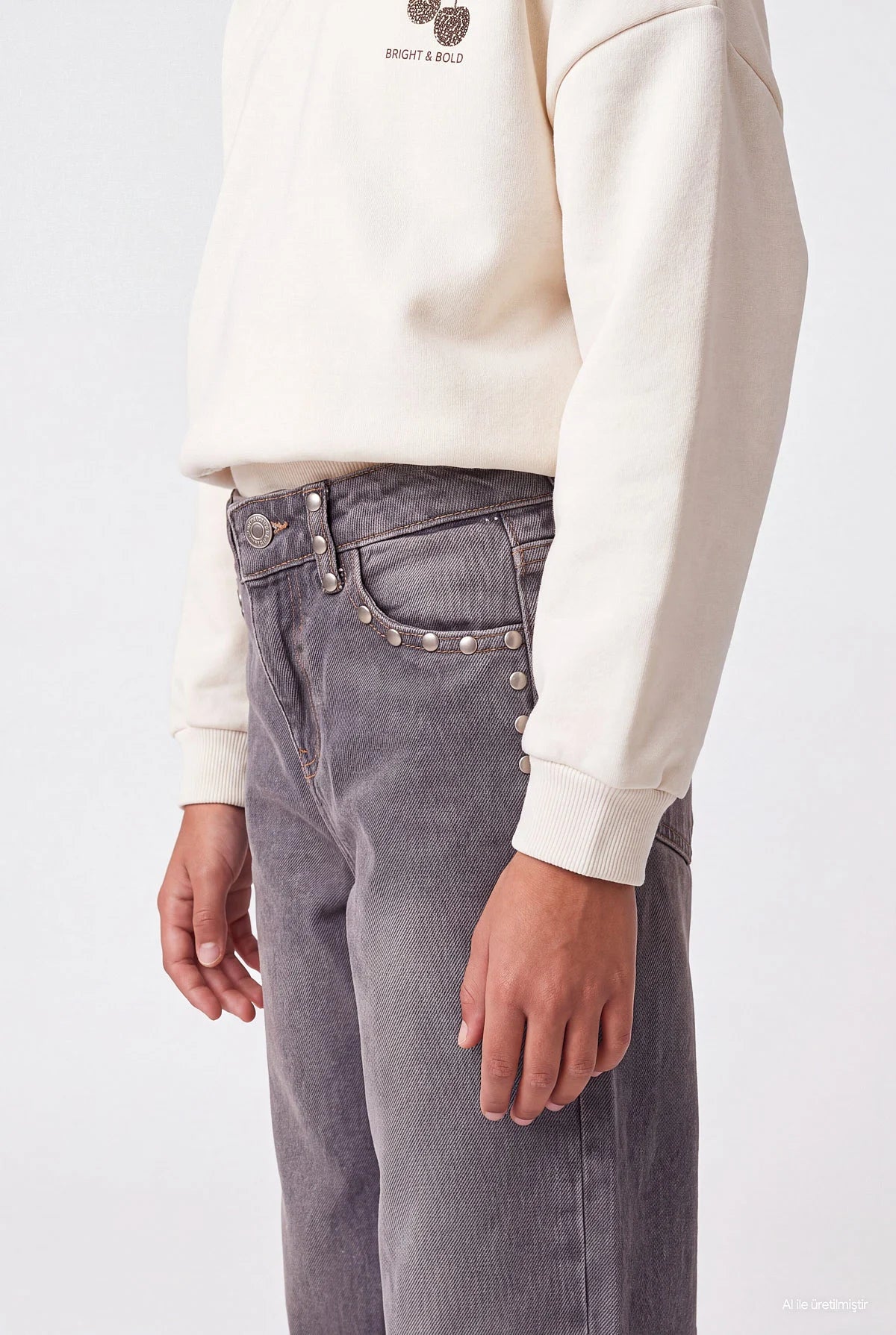 Girls' Wide Leg Jeans with Stud Detail