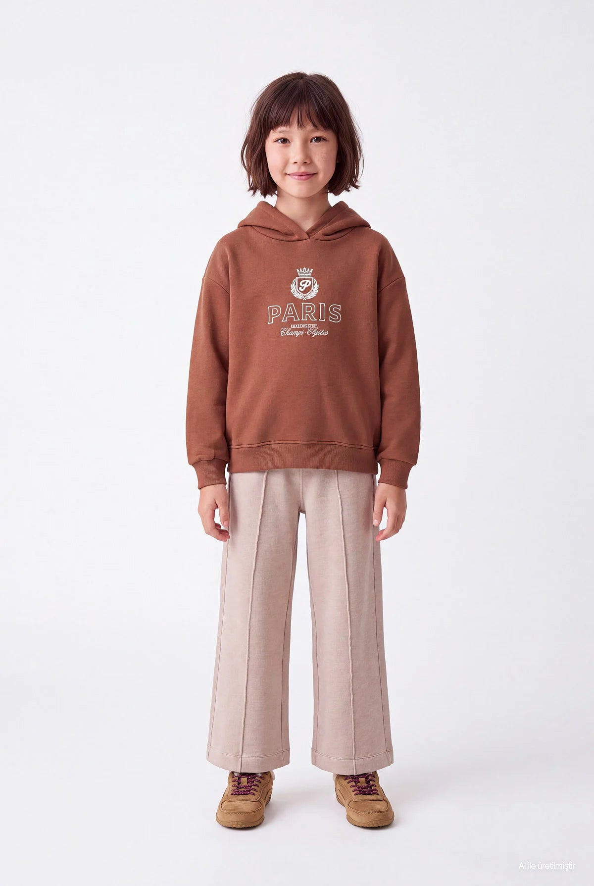 Girls' Loose Fit Textured Sweatpants with Stitching Detail