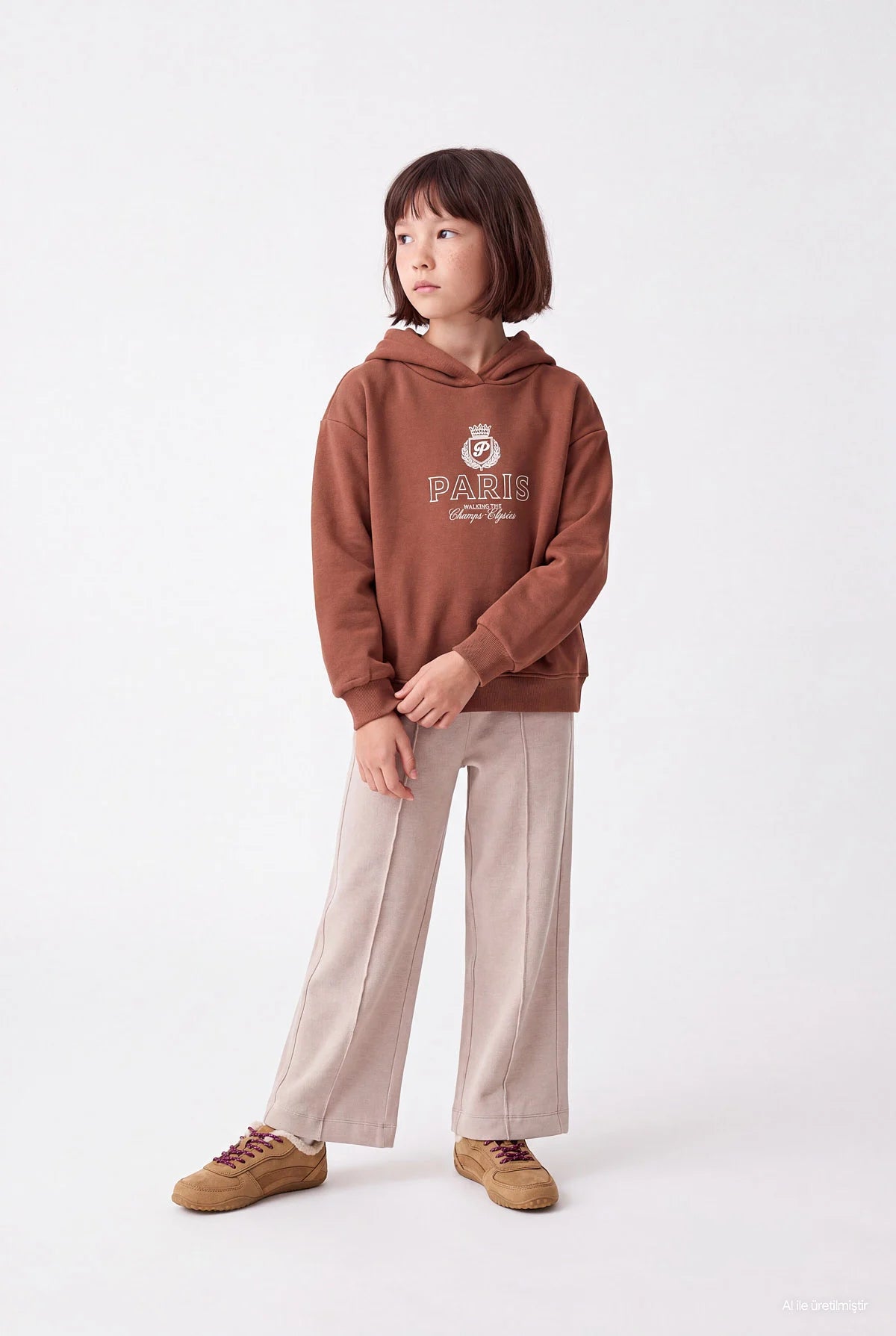 Girls' Loose Fit Textured Sweatpants with Stitching Detail