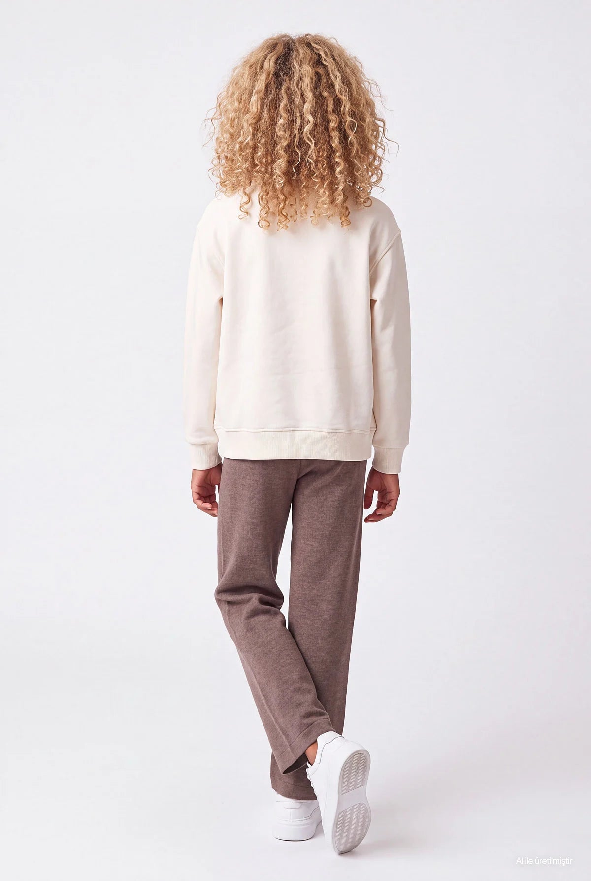 Girls' Loose Fit Textured Sweatpants with Stitching Detail