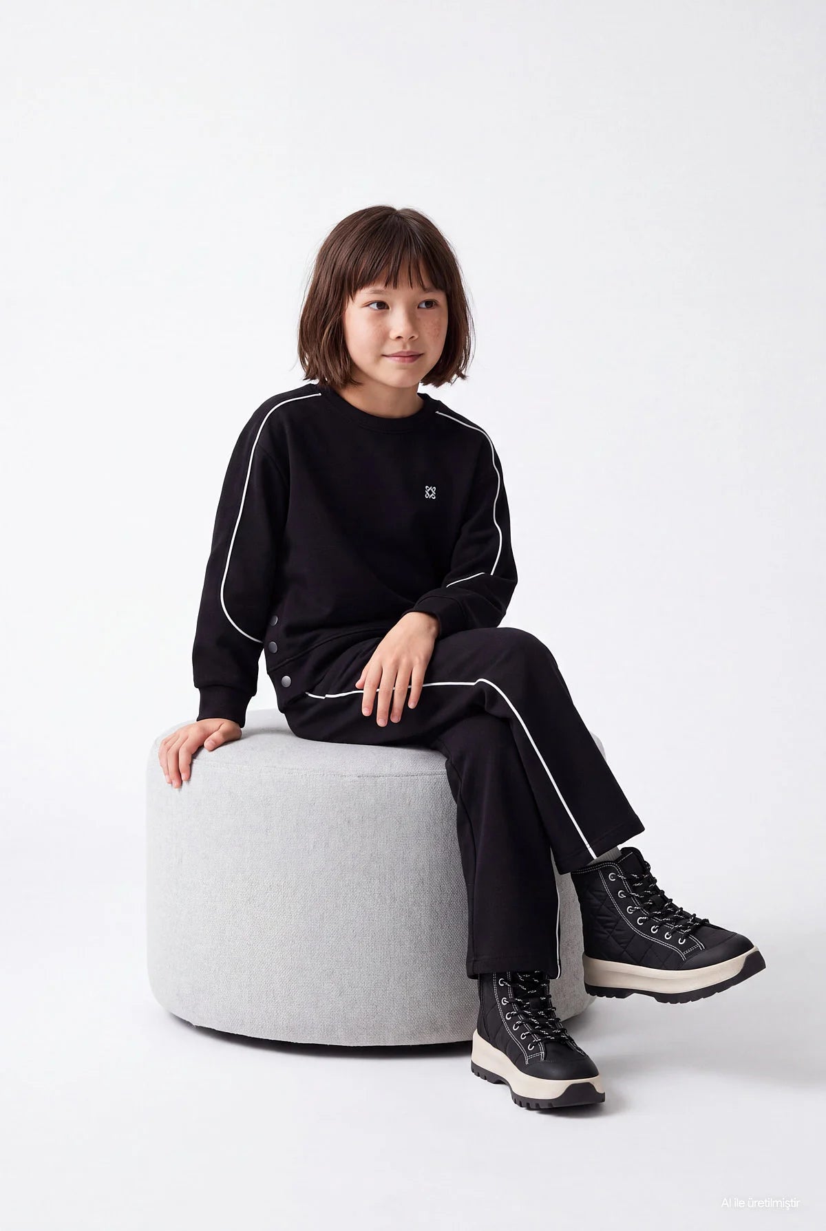 Girls' Wide Leg Sweatpants with Piped Trim