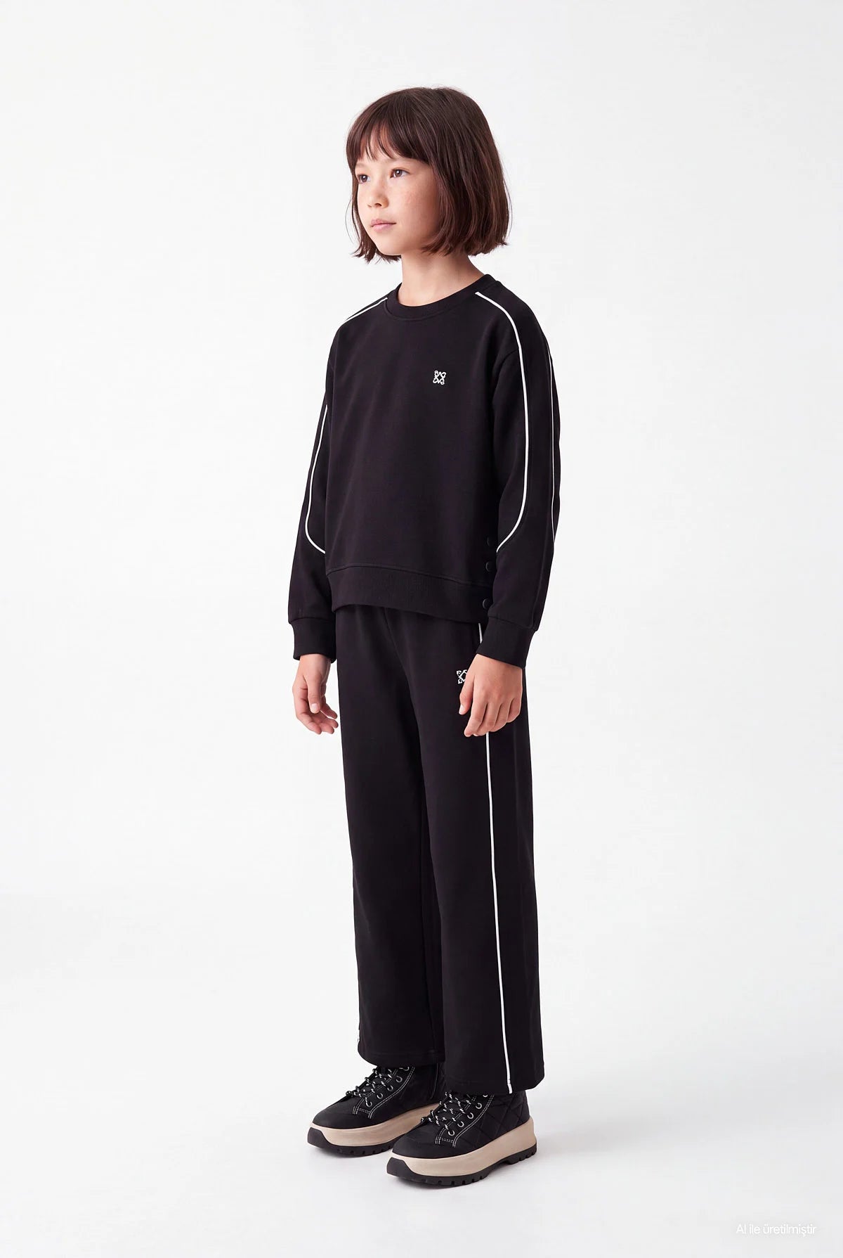 Girls' Wide Leg Sweatpants with Piped Trim